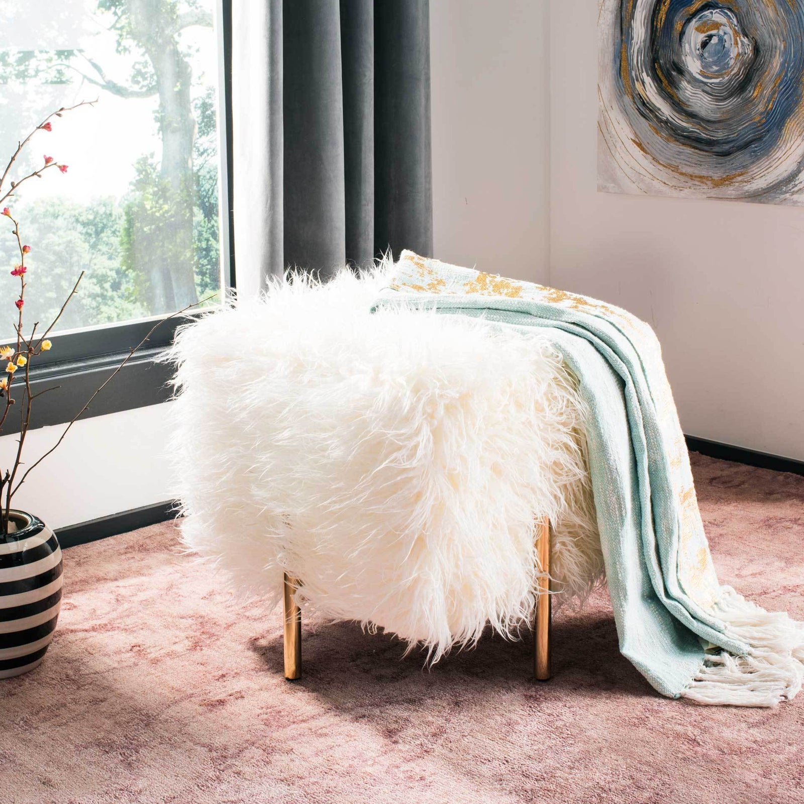 Morgan Faux Fur Square Ottoman