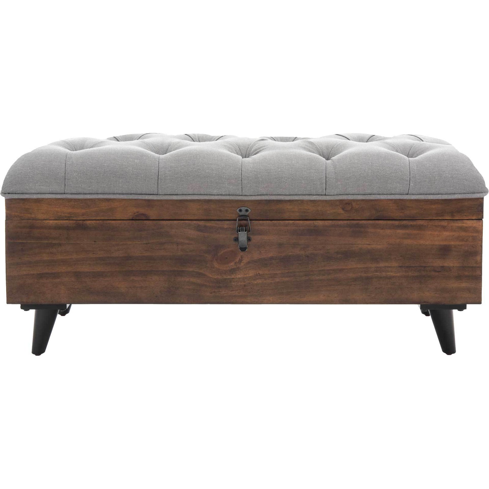 Lily Tufted Cocktail Ottoman Gray/Dark Oak