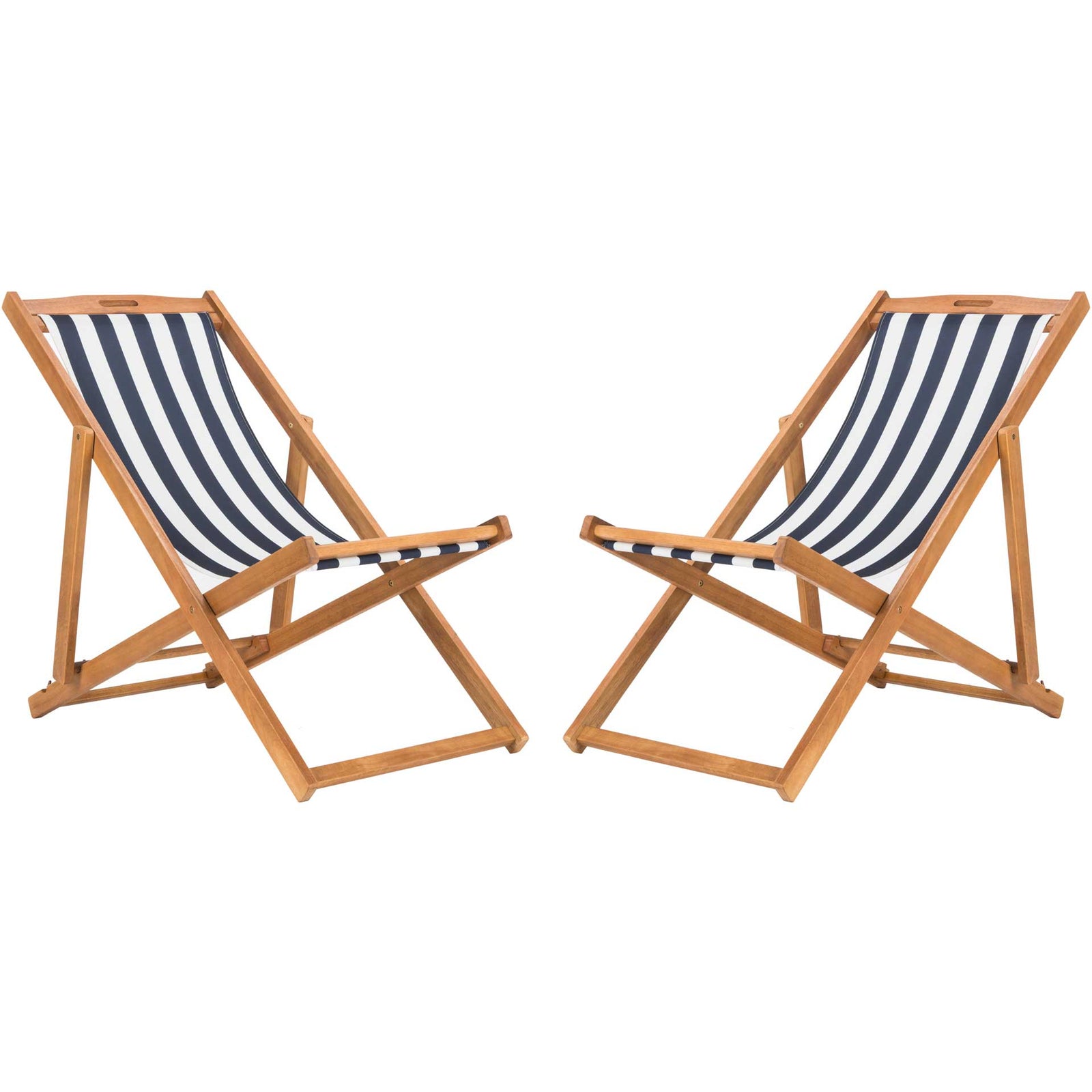 Lombardi Foldable Sling Chair Teak/Navy/White (Set of 2)