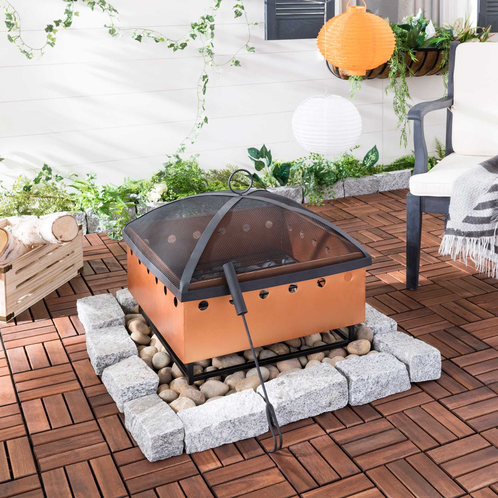 Wynne Square Fire Pit Copper/Black