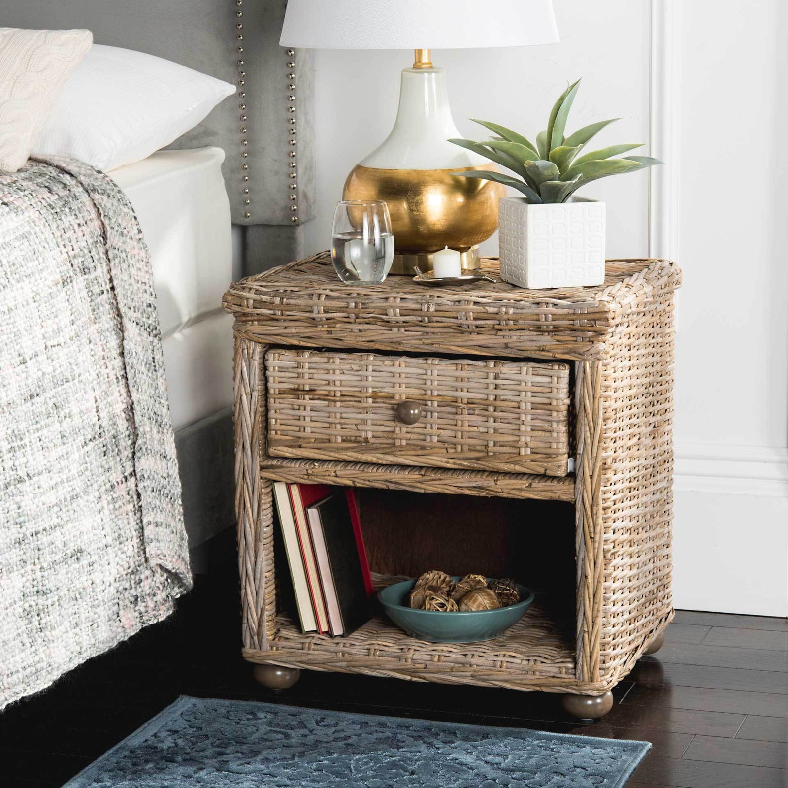 Lara Natural Gray Wicker Nightstand