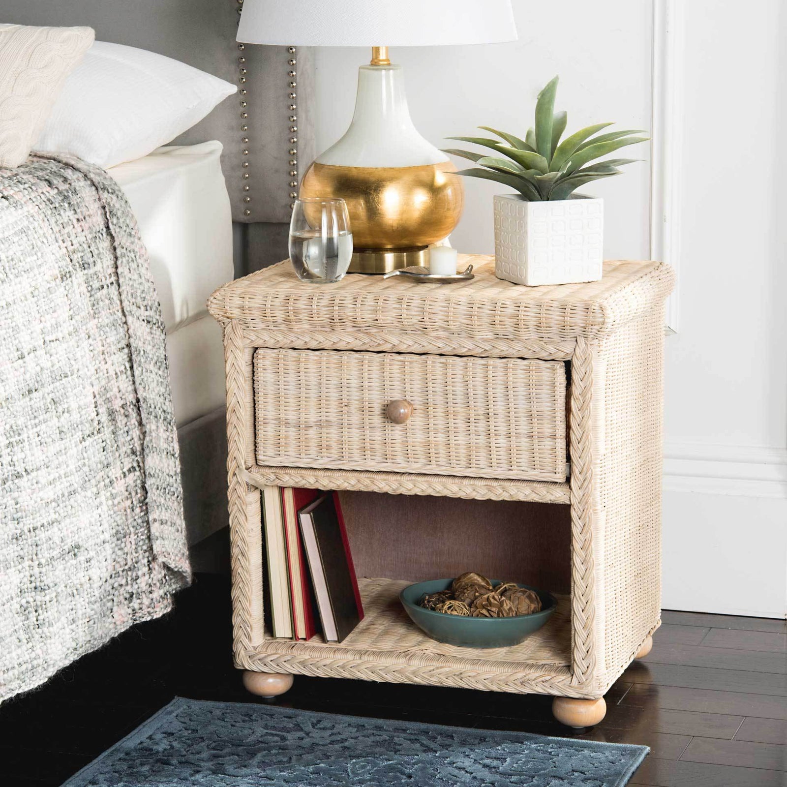 Addison Natural White Wash Wicker Nightstand