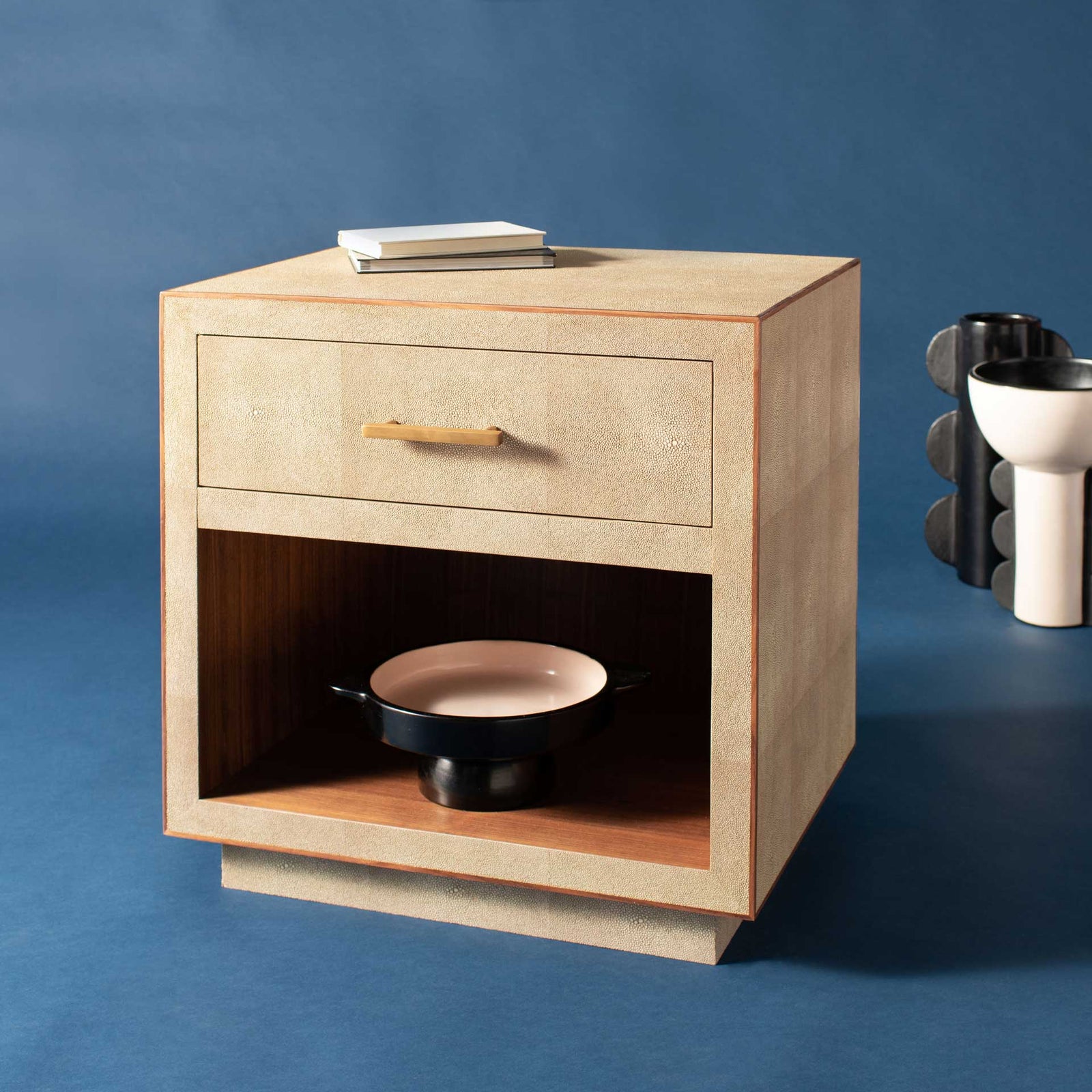 Malcolm Faux Shagreen Nightstand Beige
