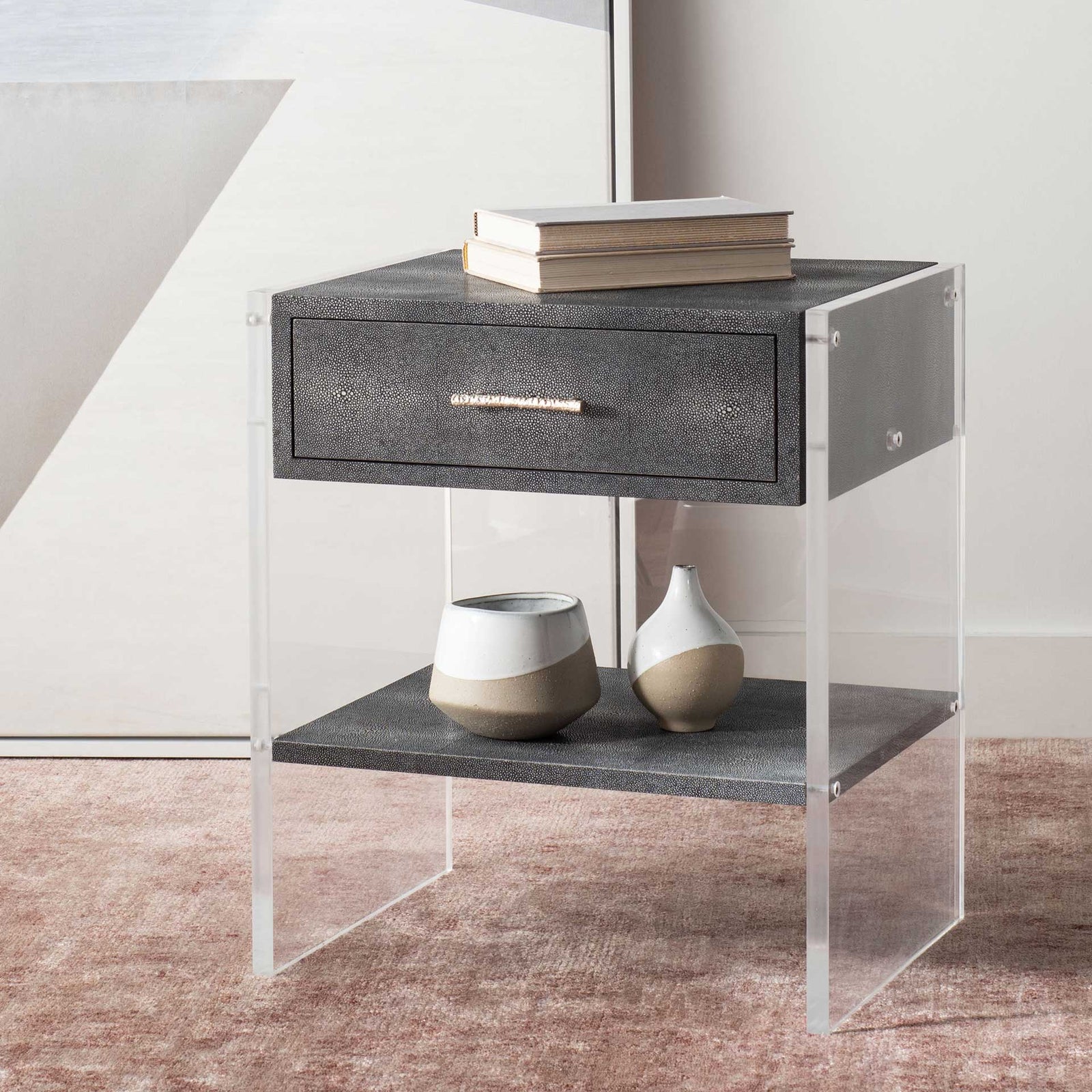 Kyler 1 Drawer Acrylic Nightstand Black