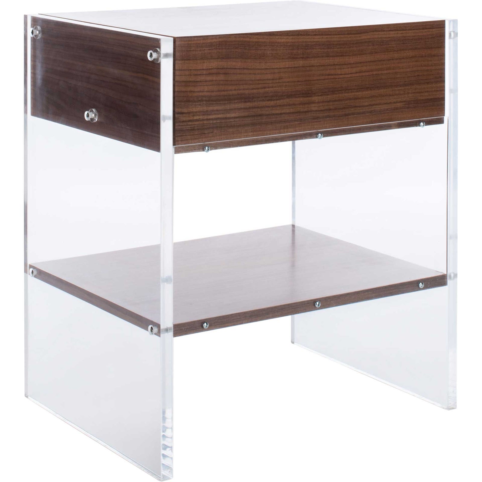 Kyler 1 Drawer Acrylic Nightstand Walnut