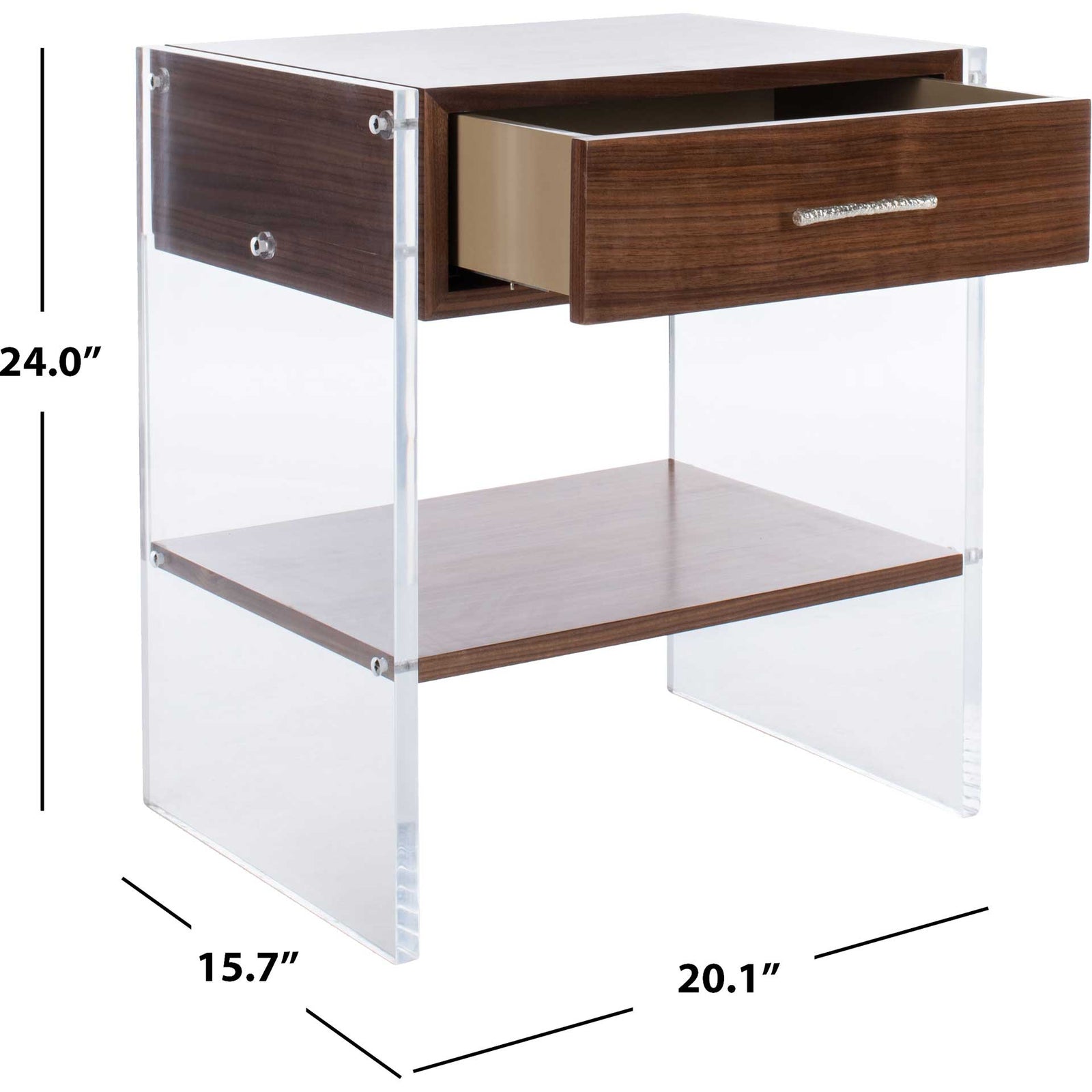 Kyler 1 Drawer Acrylic Nightstand Walnut