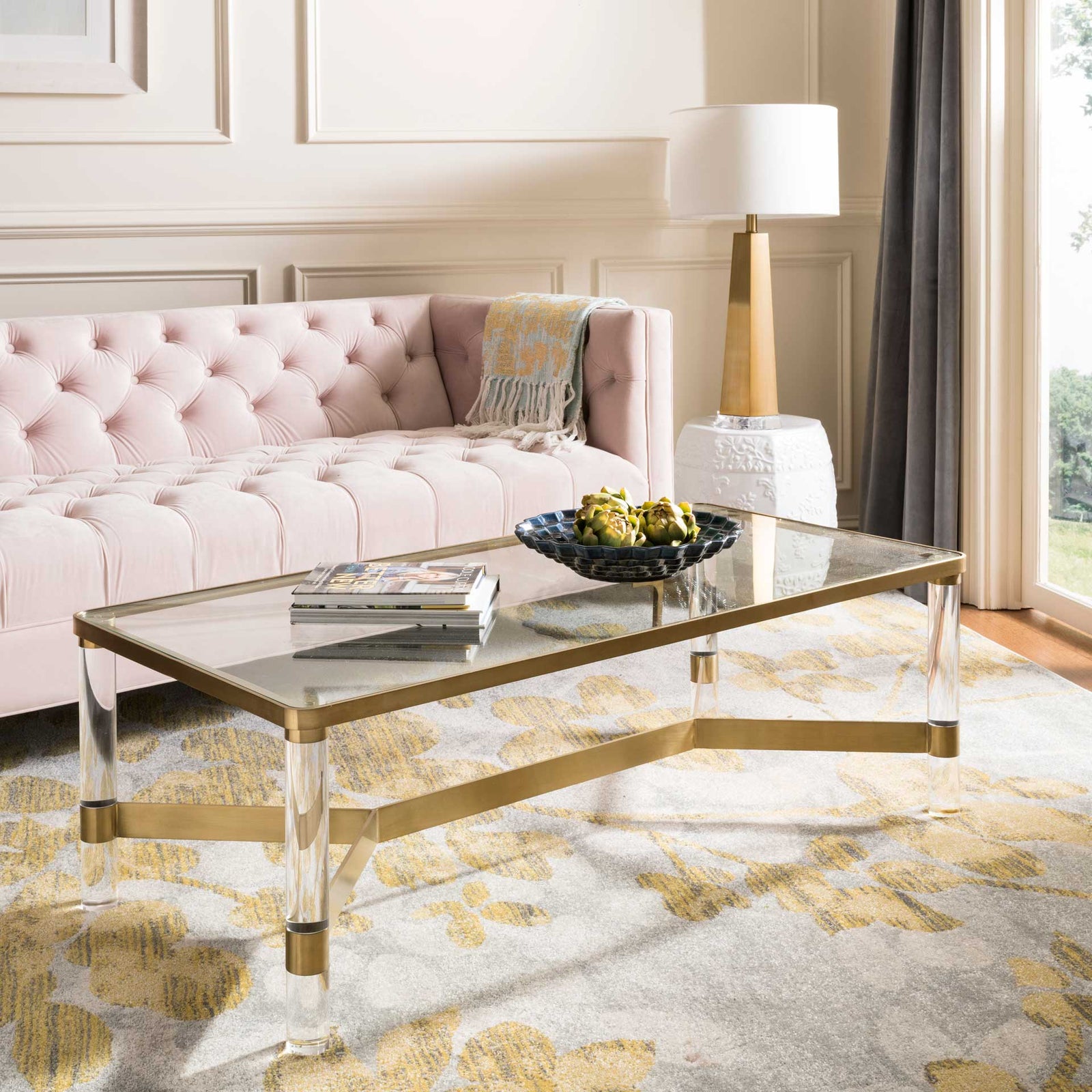 Subira Acrylic Coffee Table Brass