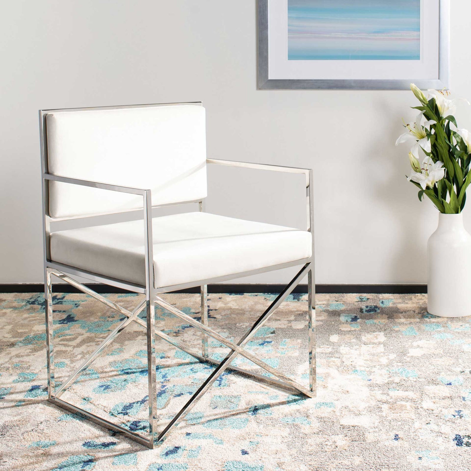King Velvet Directors Chair White/Silver