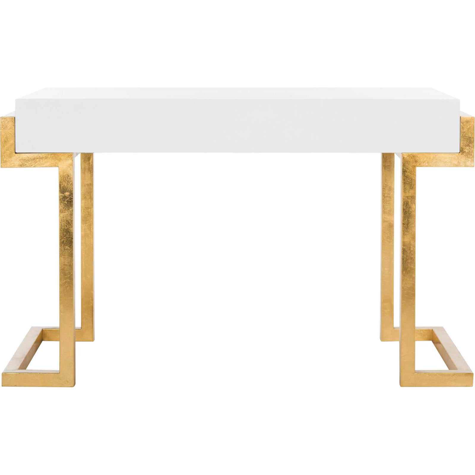 Maddison 2-Drawer Lacquer Desk White/Gold