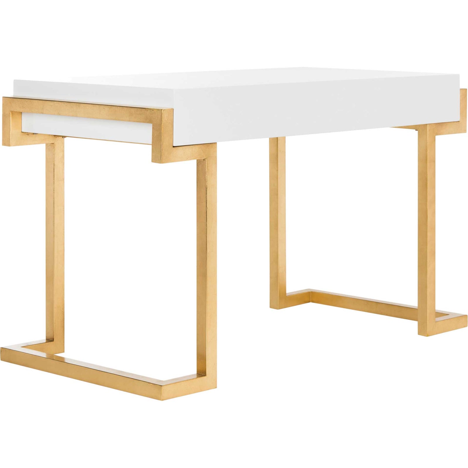 Maddison 2-Drawer Lacquer Desk White/Gold