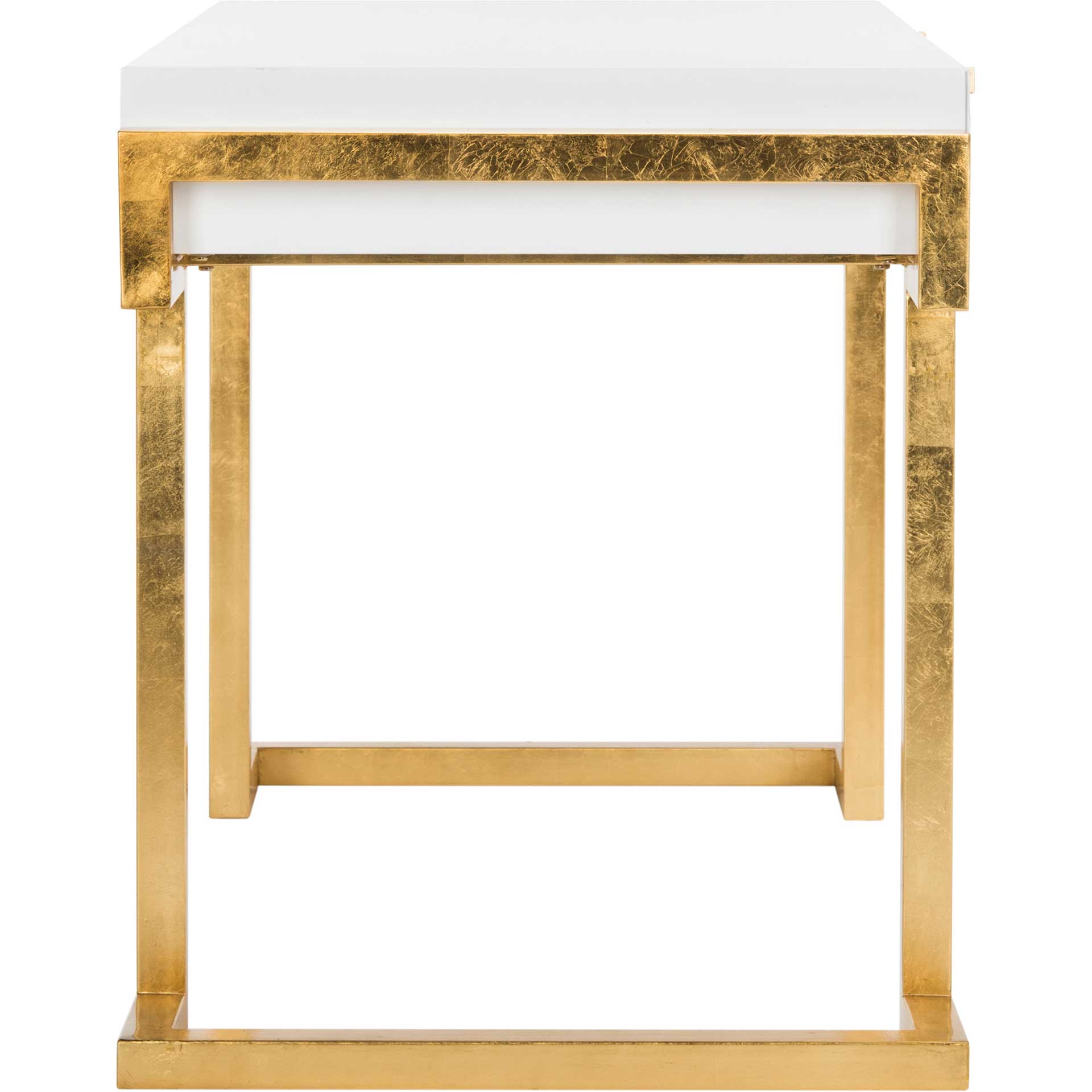 Maddison 2-Drawer Lacquer Desk White/Gold