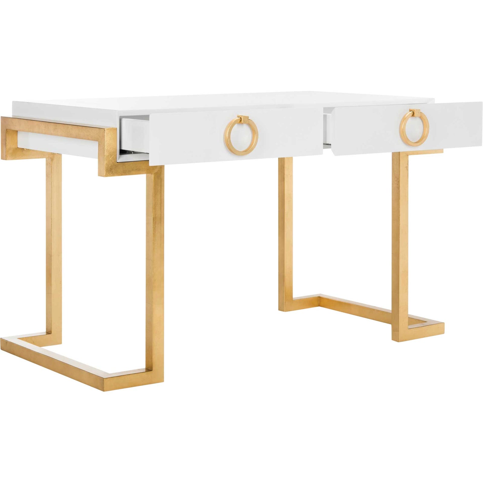Maddison 2-Drawer Lacquer Desk White/Gold