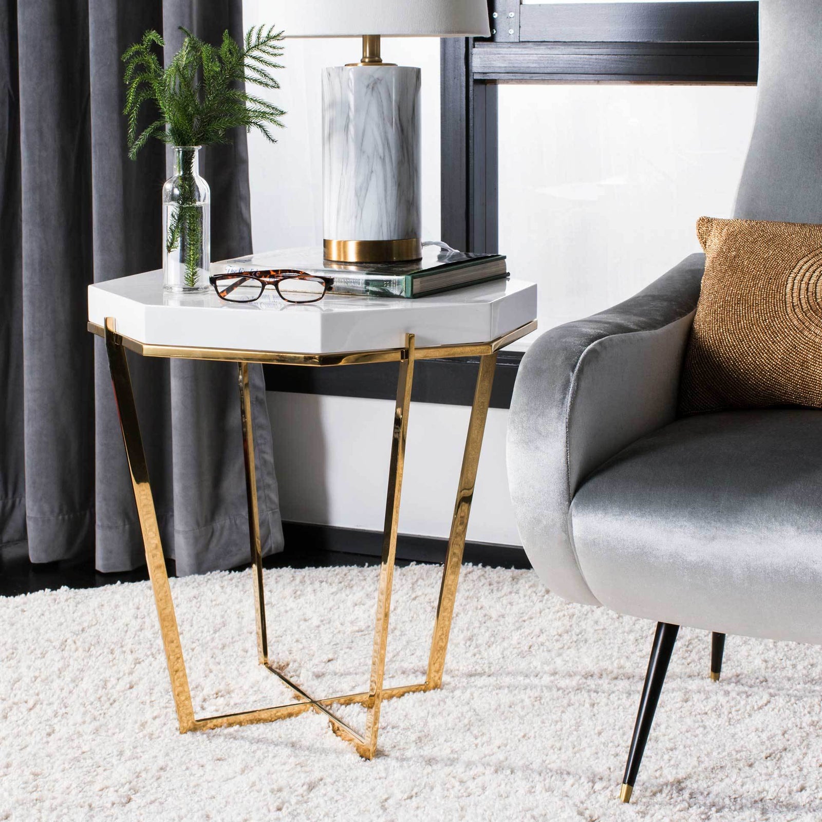 Dakota End Table Gold/White
