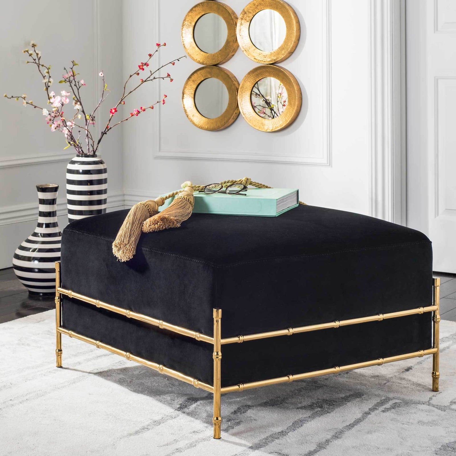 Claire Bamboo Velvet Ottoman