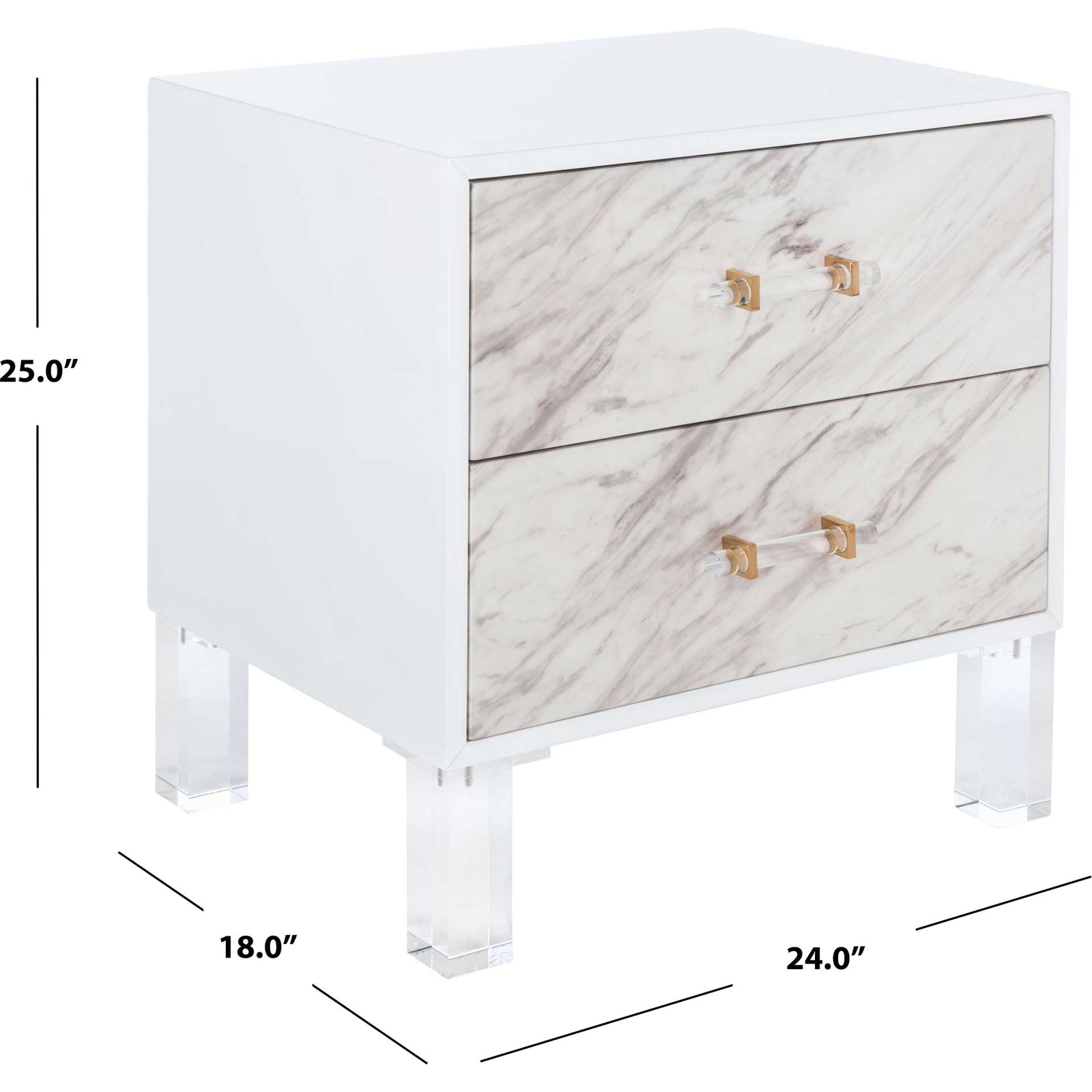 Array 2-Drawer Faux Marble Nightstand White/Clear
