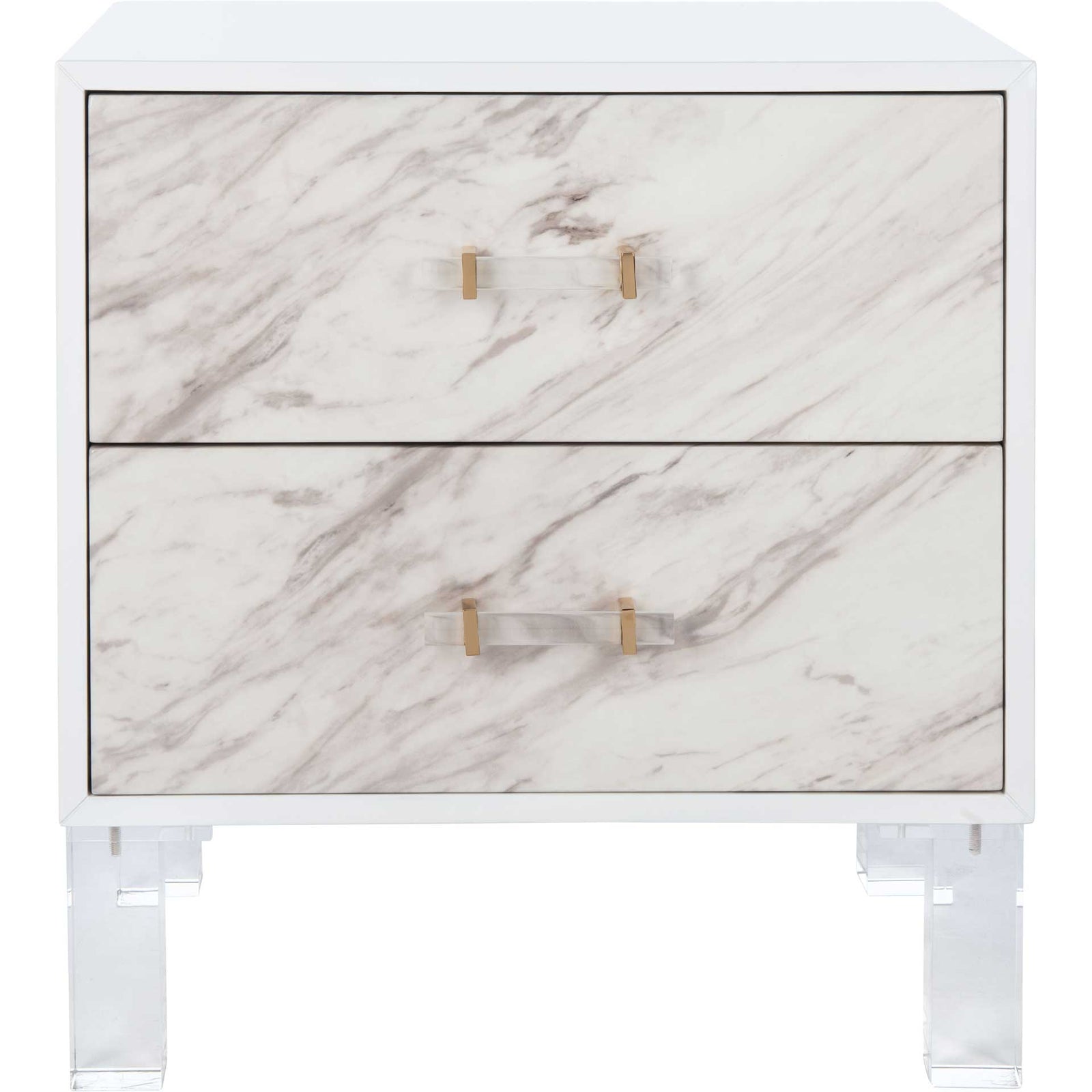 Array 2-Drawer Faux Marble Nightstand White/Clear