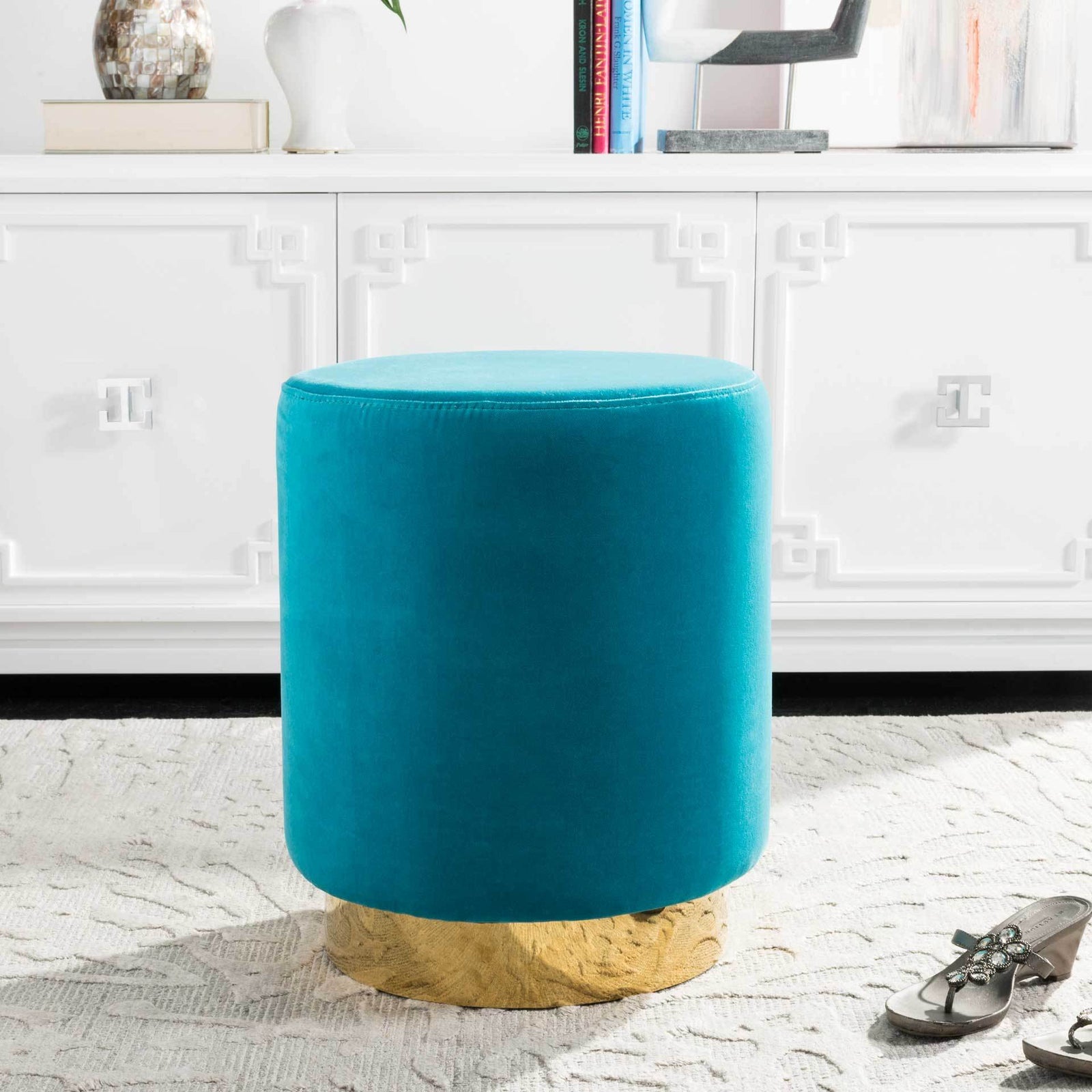 Elyse Ottoman Turquoise/Brass