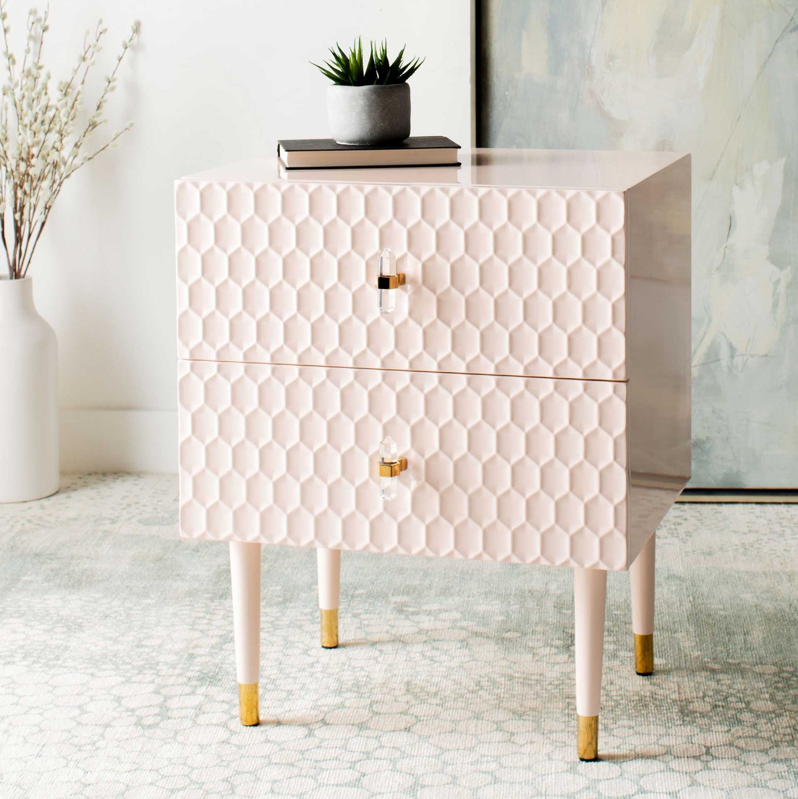 Nevaeh 2 Drawer Side Table Light Pink/Gold