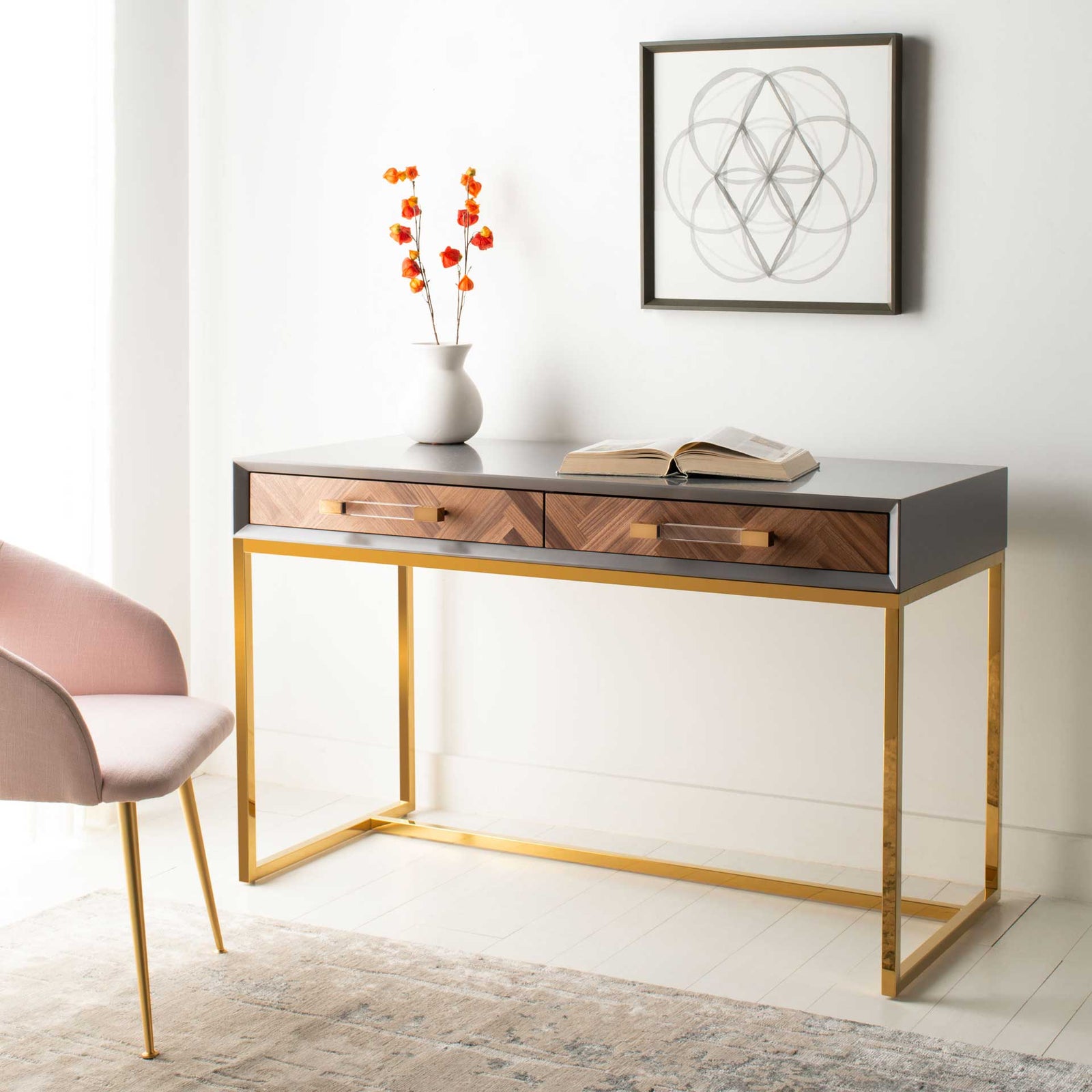 Makayla Modern Desk Gray/Gold