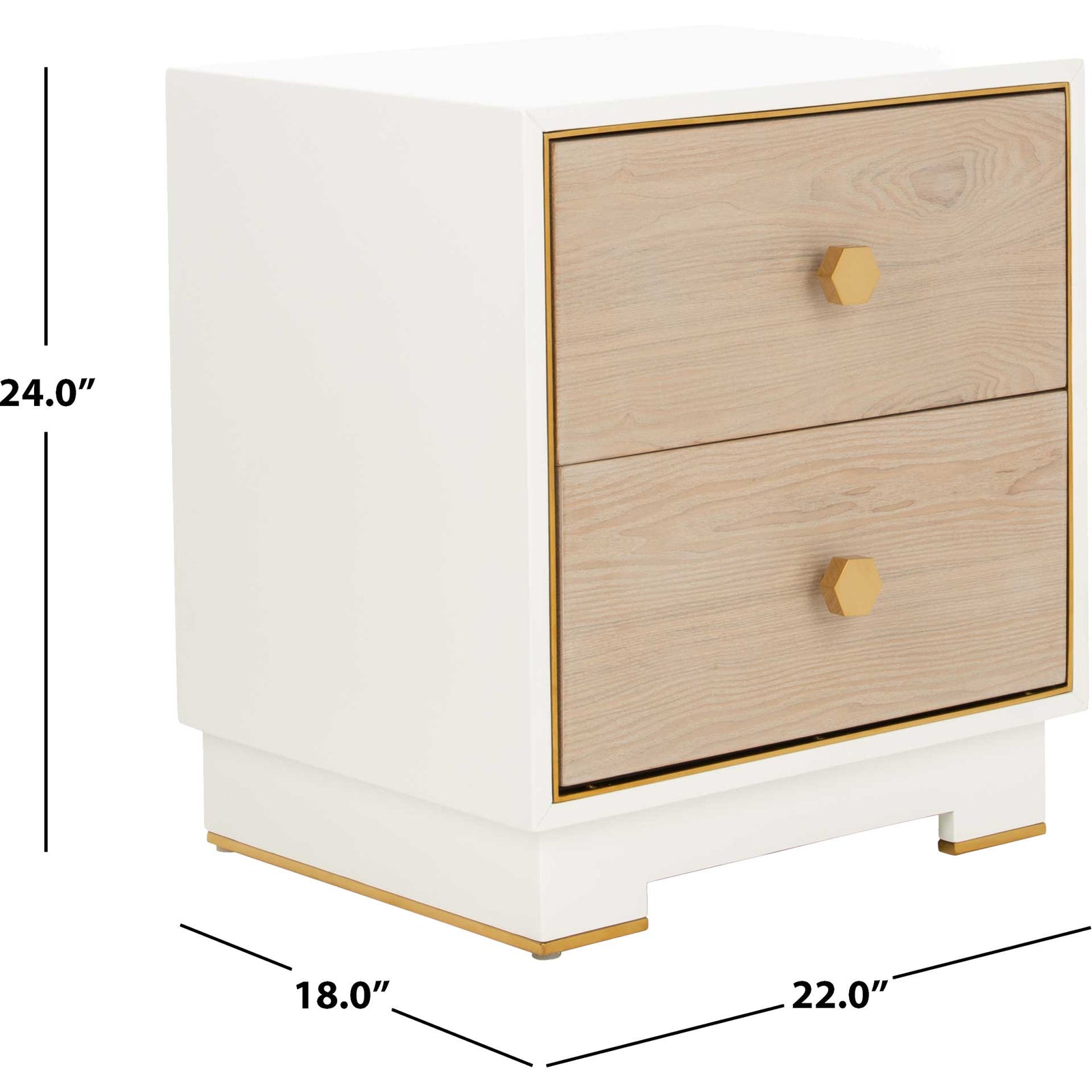 Kobe 2 Drawer Nightstand White/Gold