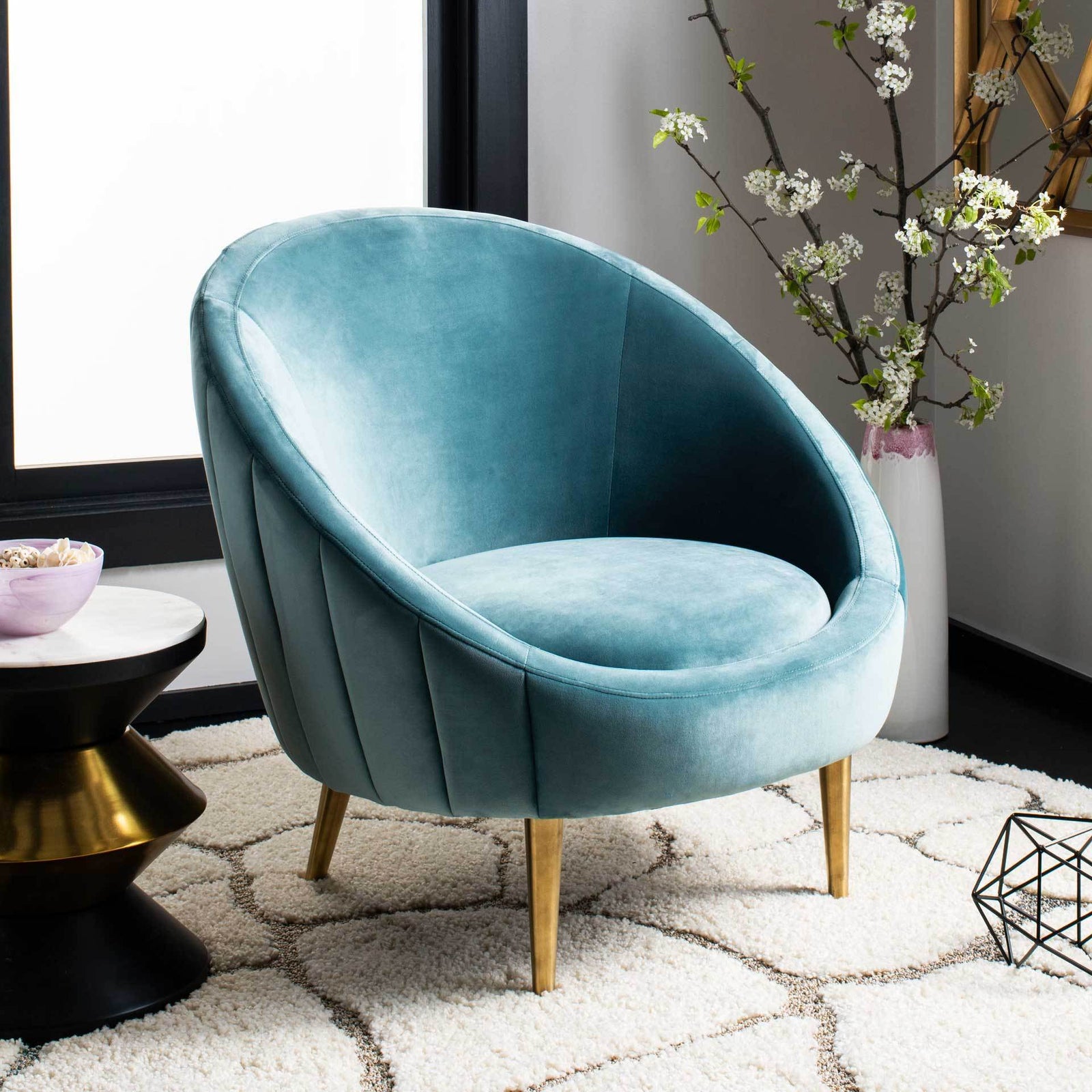 Raymond Channel Tufted Tub Chair Seafoam/Gold