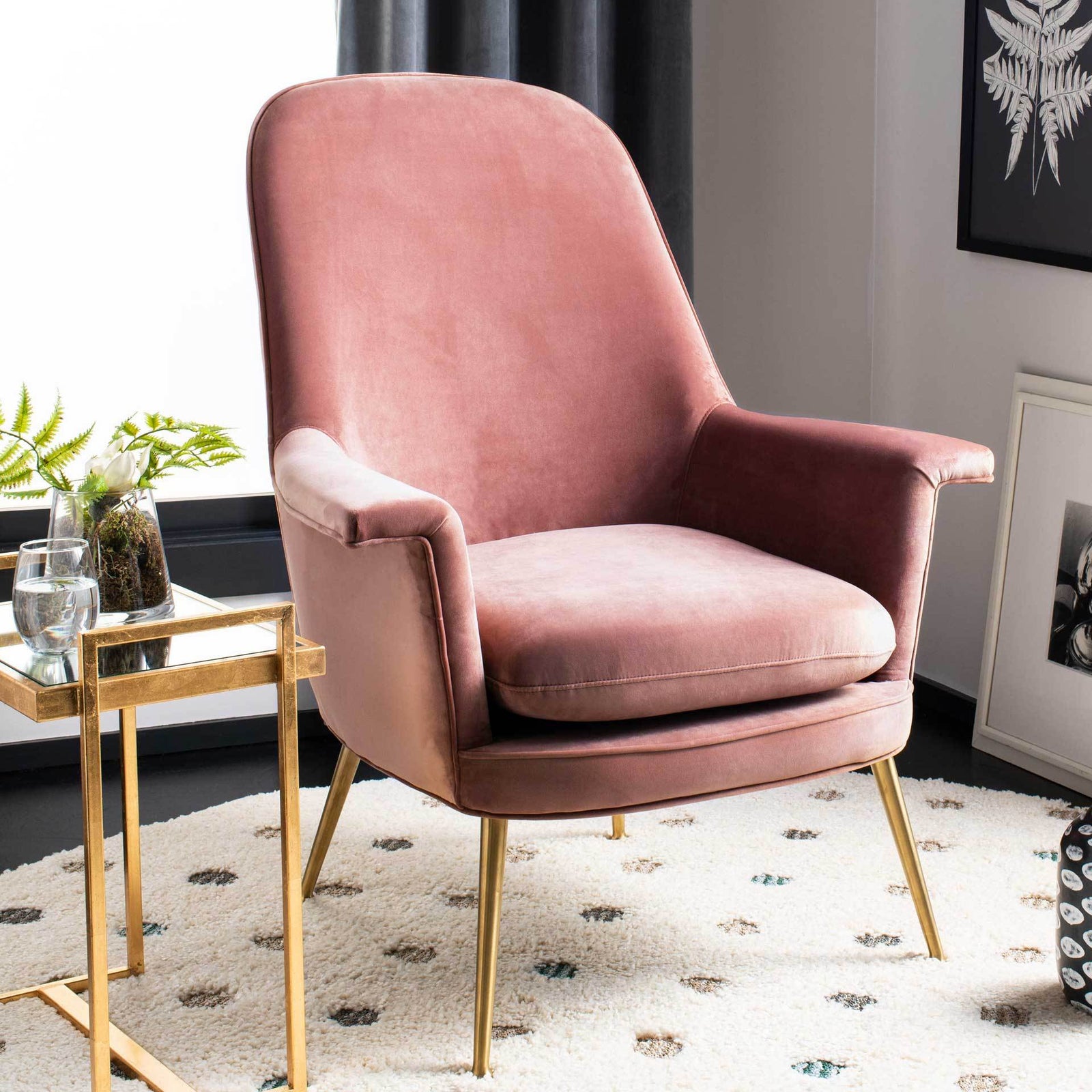 Aidan Velvet Arm Chair Dusty Rose/Gold
