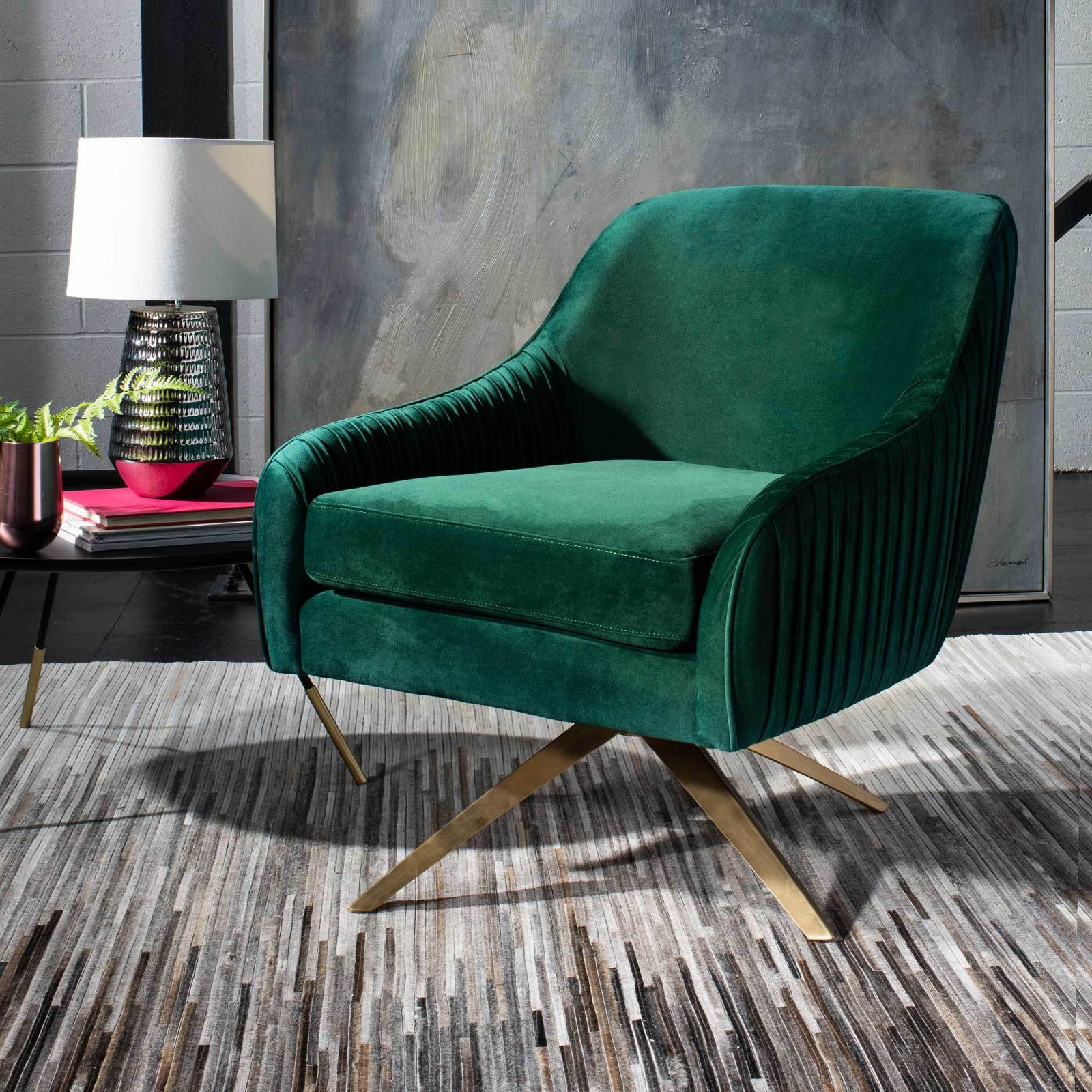 Titus Pleated Arm Chair Emerald/Gold