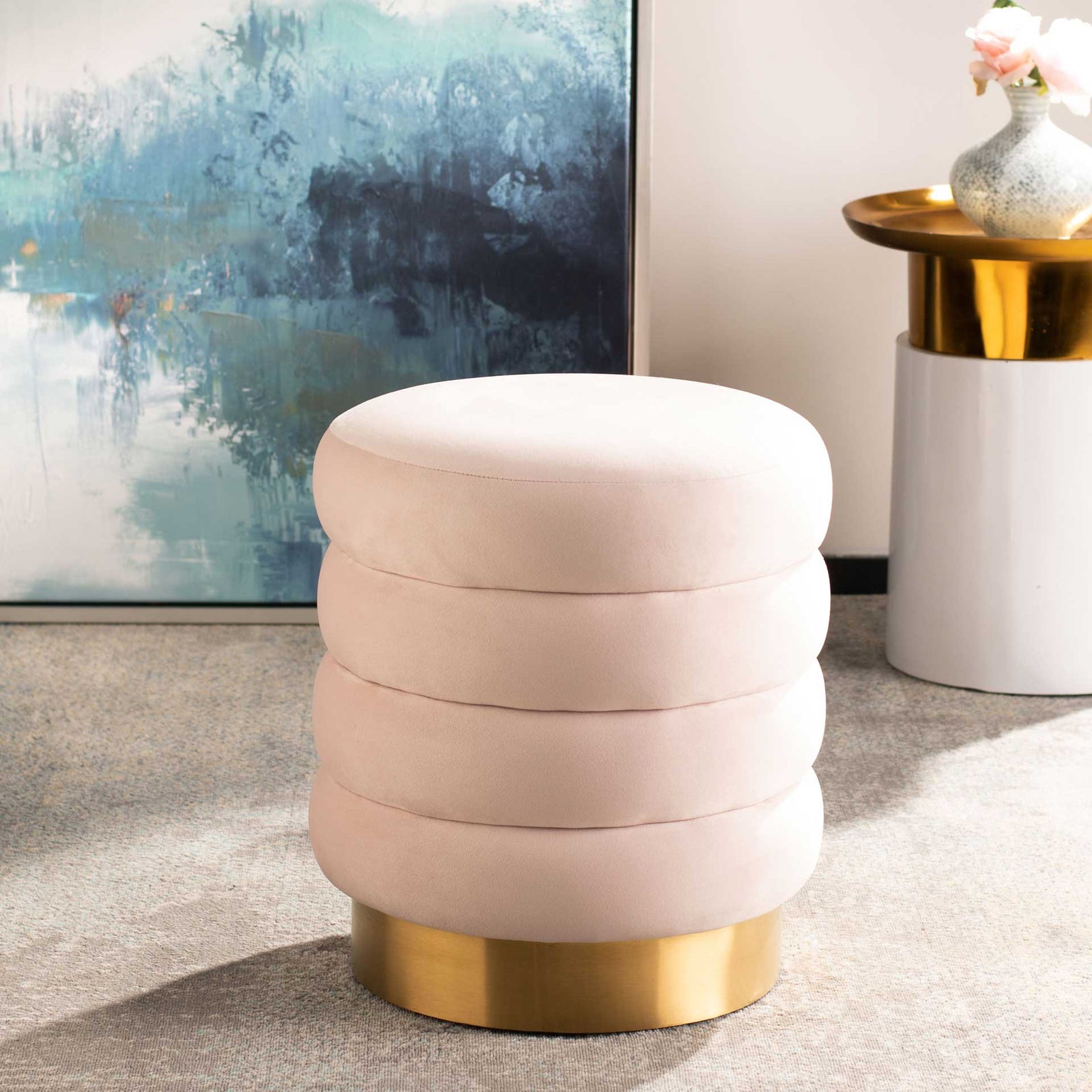 Skeat Gold Base Ottoman Light Pink