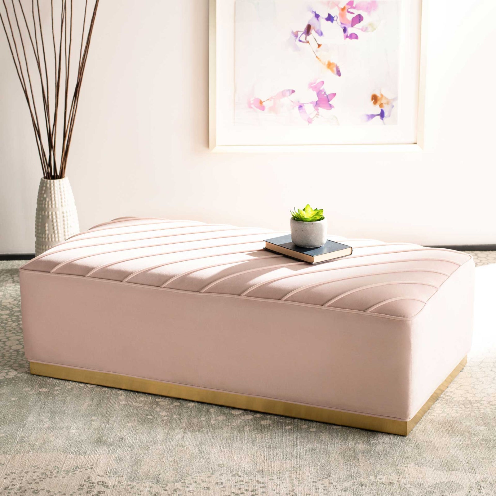 Lilith Diagonal Tufted Ottoman Light Pink