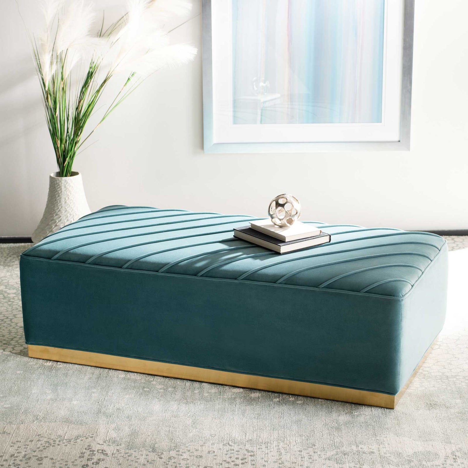 Lilith Diagonal Tufted Ottoman Seafoam