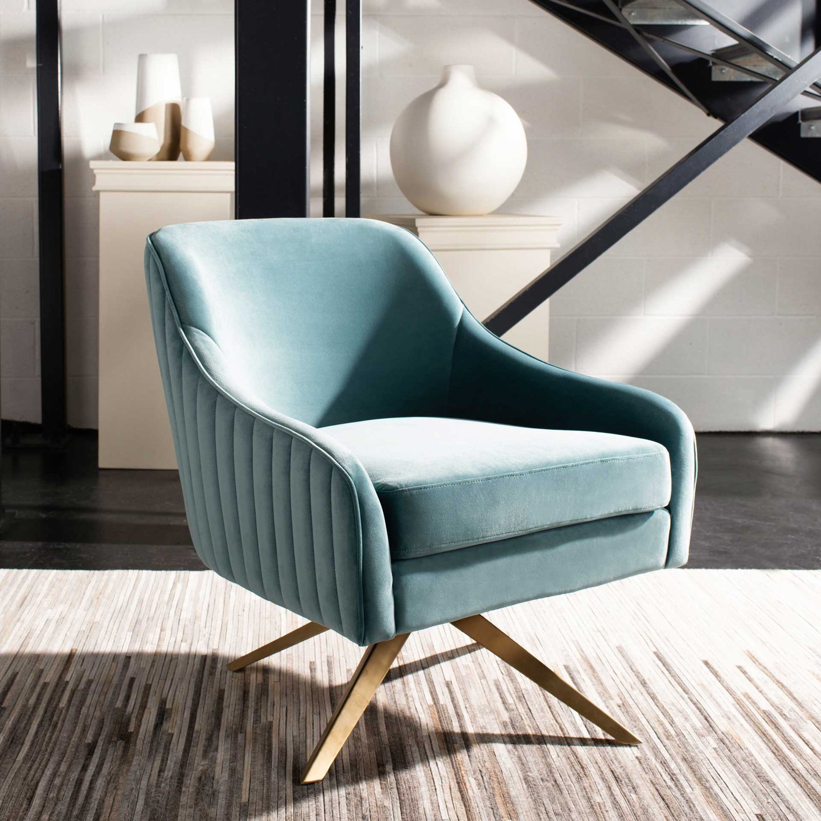 Leif Channeled Velvet Accent Chair Seafoam