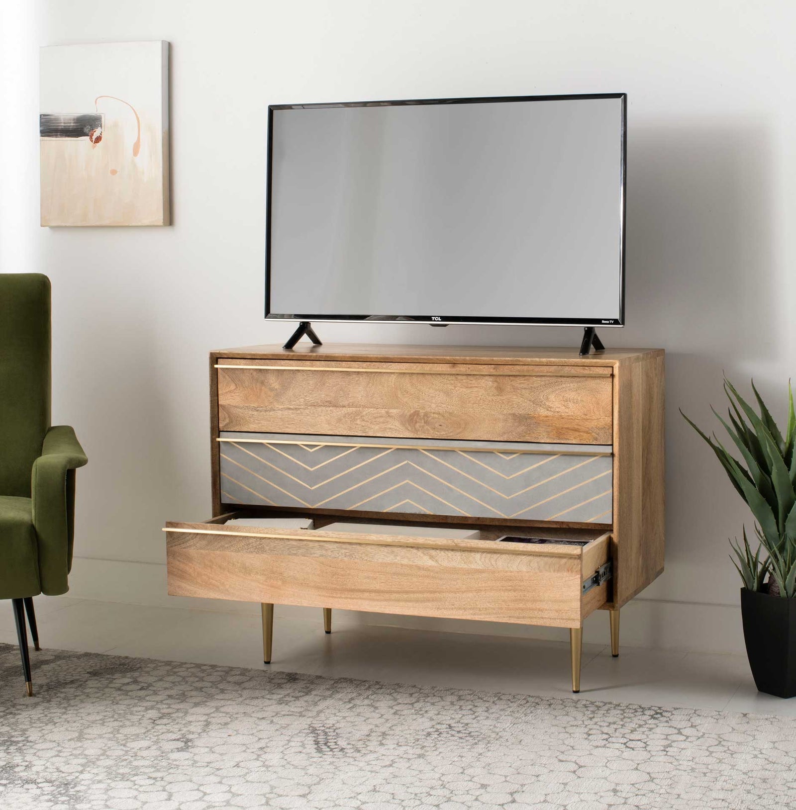 Tieton Cement Chest Natural Mango/Brass/Cement