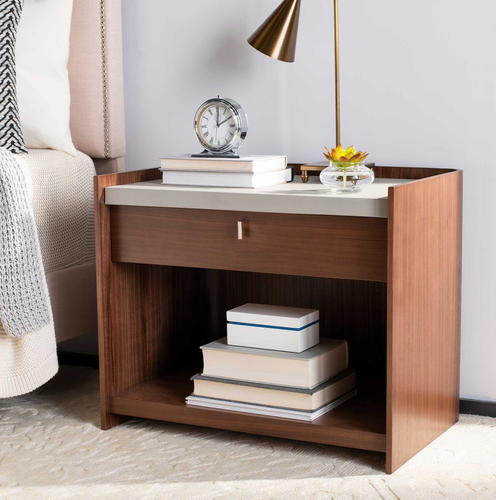 Eugene Nightstand Walnut/Pale Gray