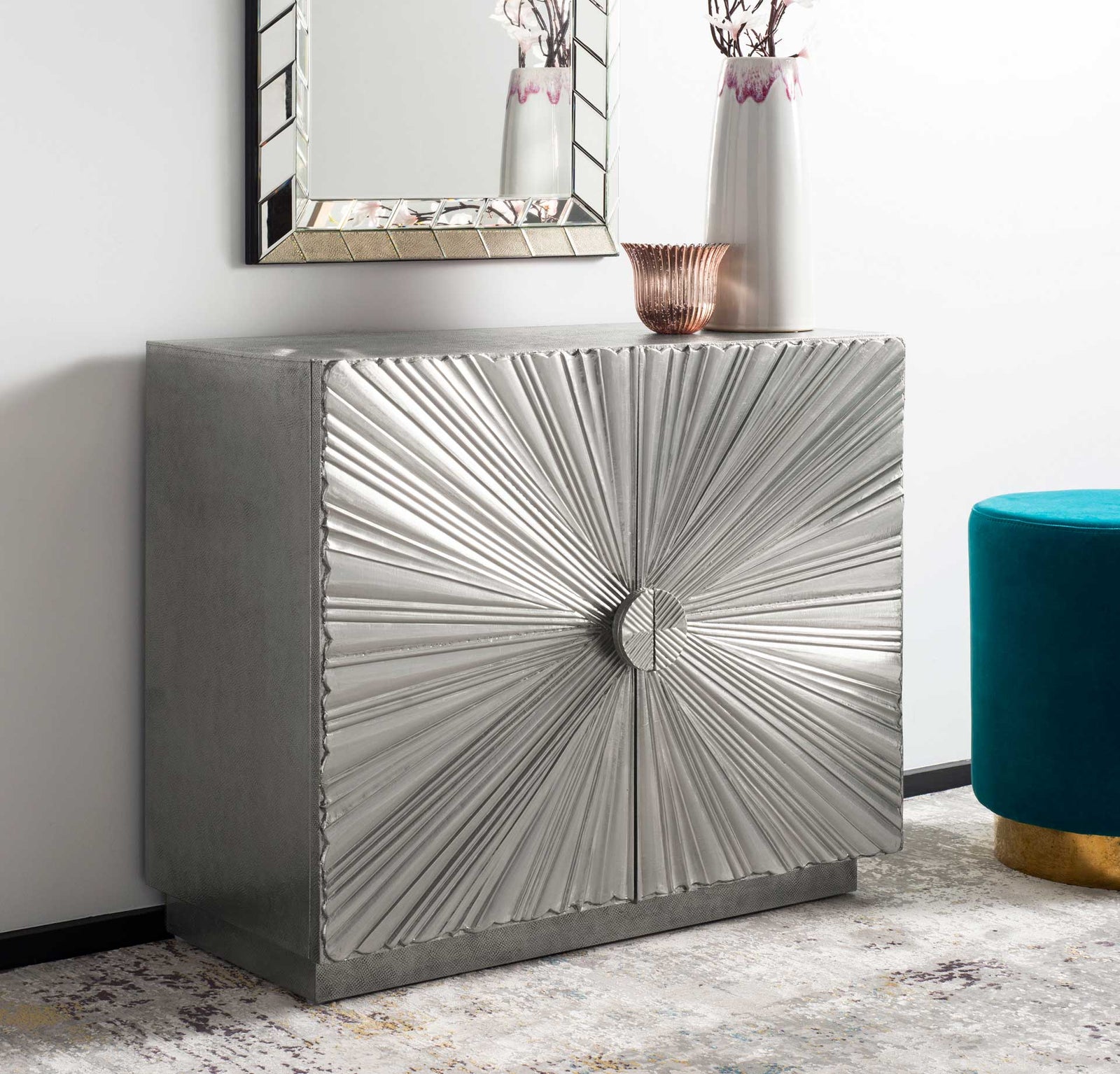 Sylvie Sunburst 2-Door Chest Silver