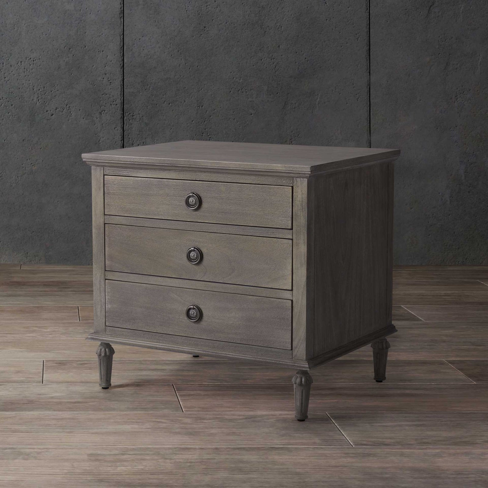 Lila 3 Drawer Wood Nightstand Light Gray