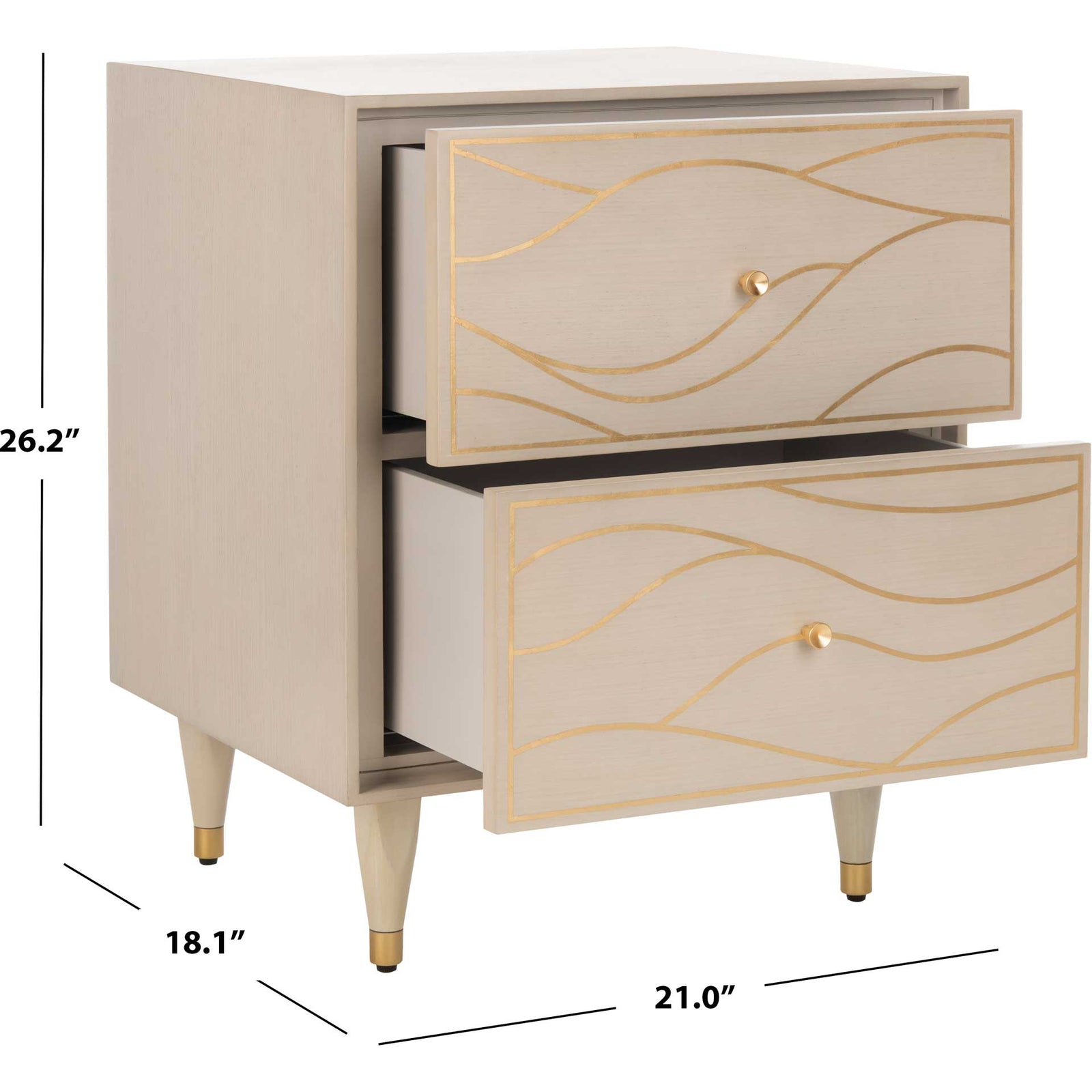 Brett Antique Gold Wave Nightstand White/Gold