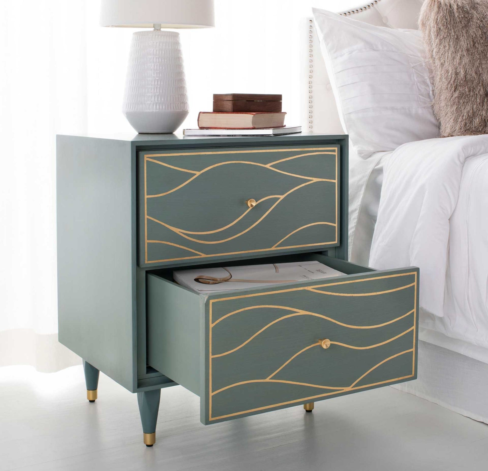 Brett Antique Gold Wave Nightstand Seafoam