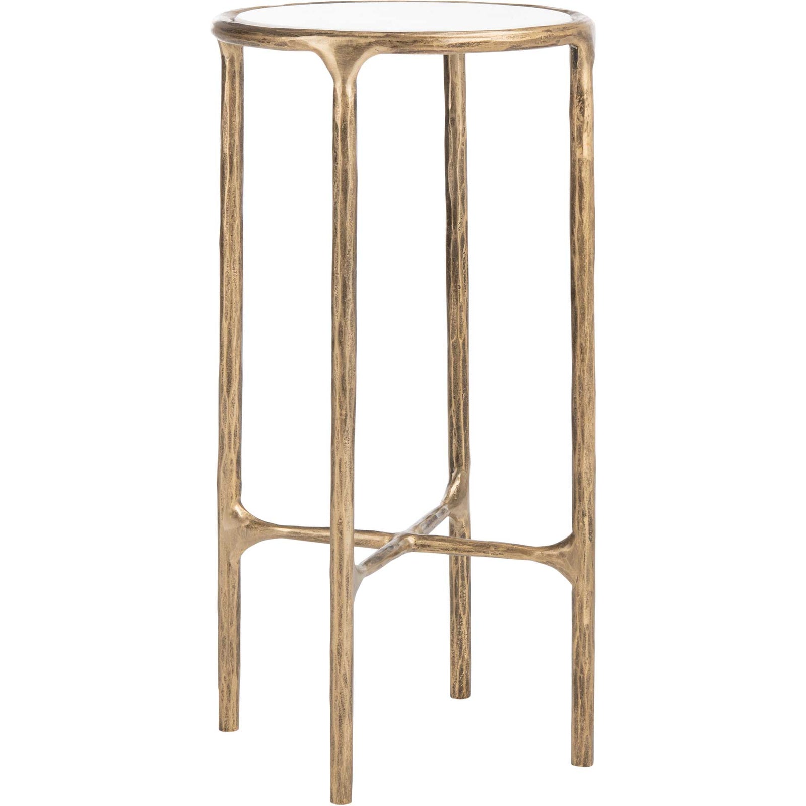 Jenesis Metal Tall Round End Table Brass/White