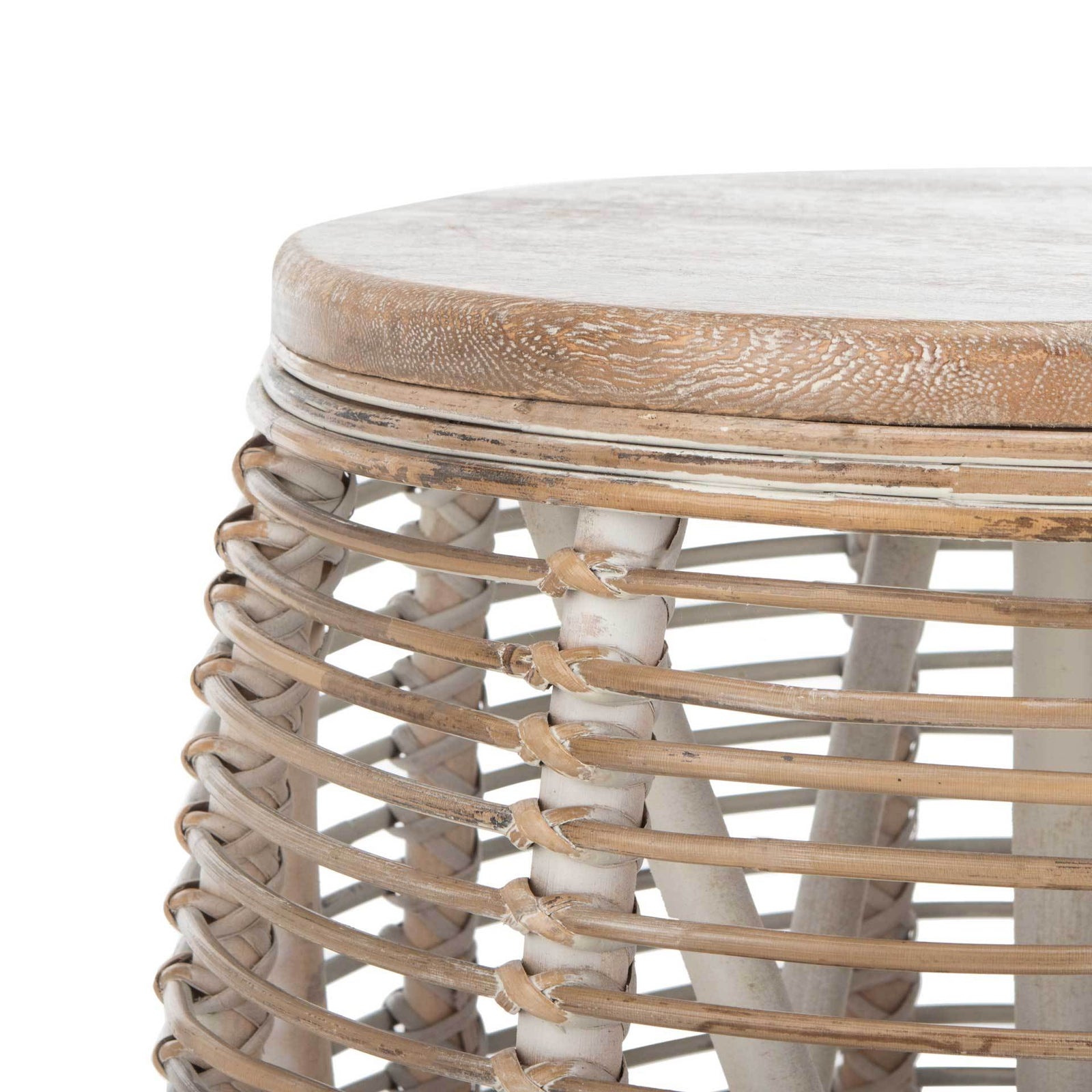 Malakai Rattan Drum Stool Table Gray White Wash