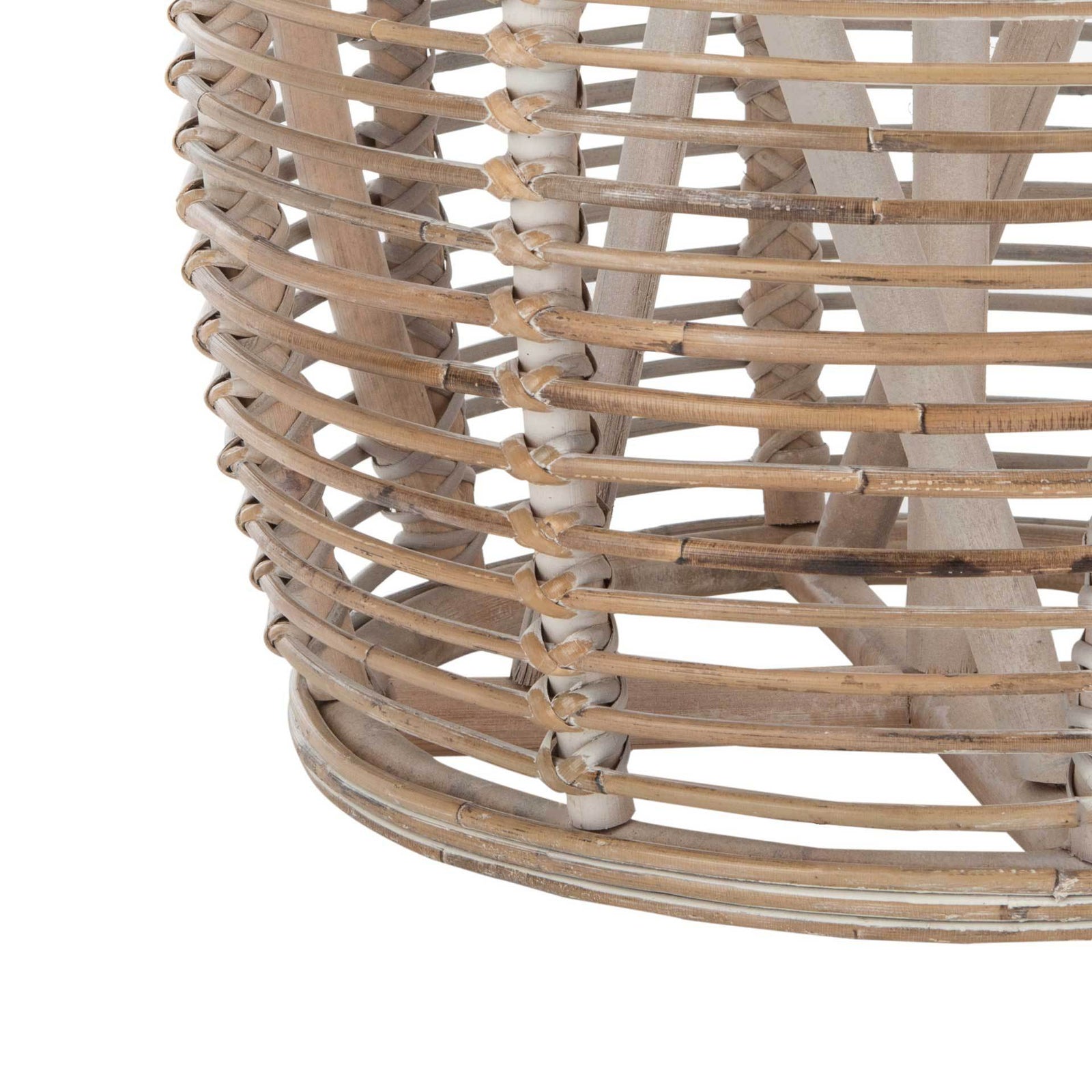 Malakai Rattan Drum Stool Table Gray White Wash
