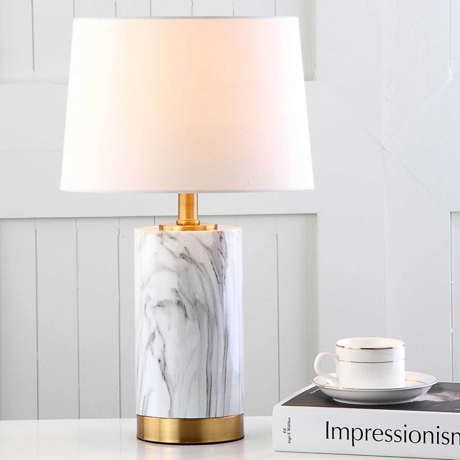 Clara Table Lamp White/Black Marble