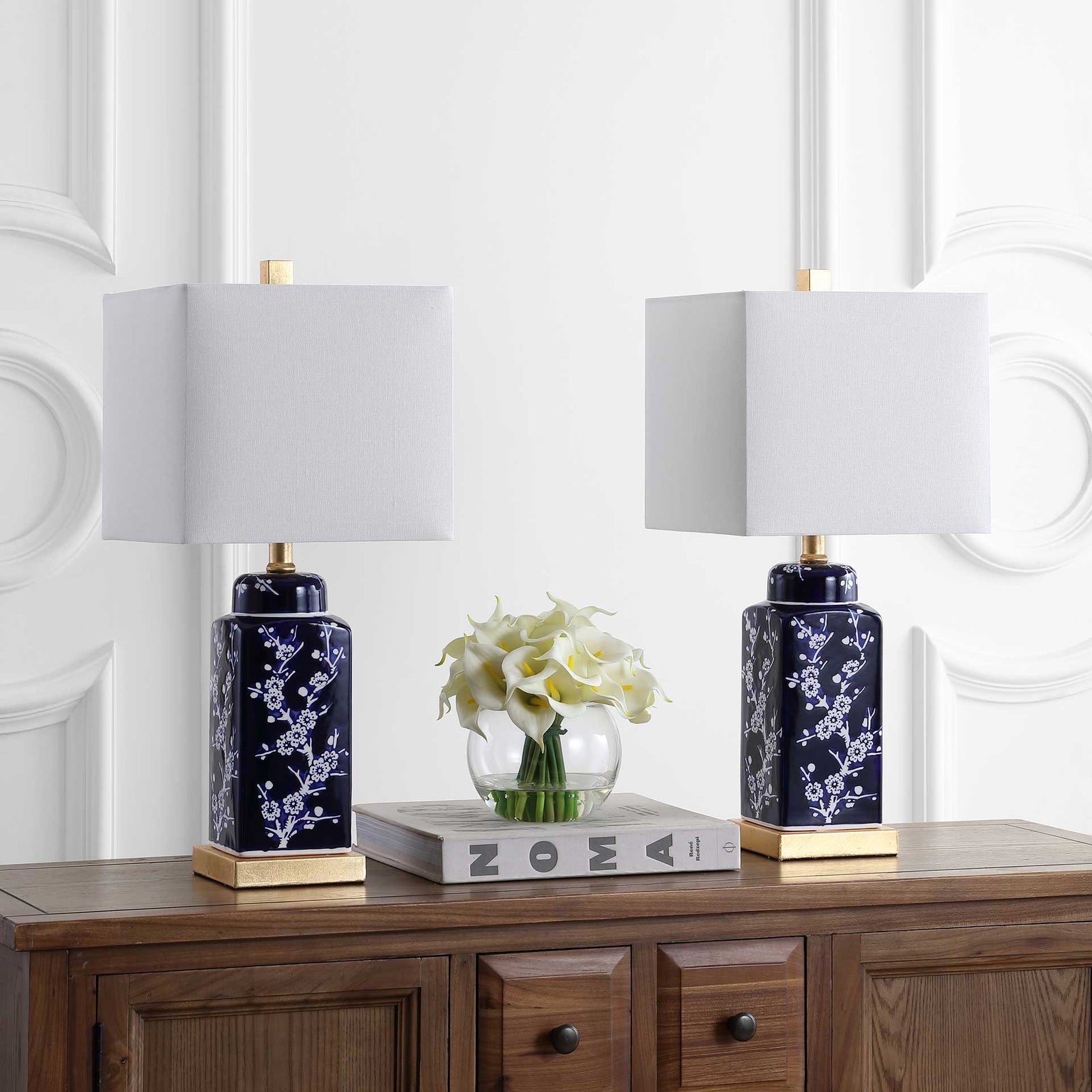 Pique Table Lamp Navy/White (Set of 2)