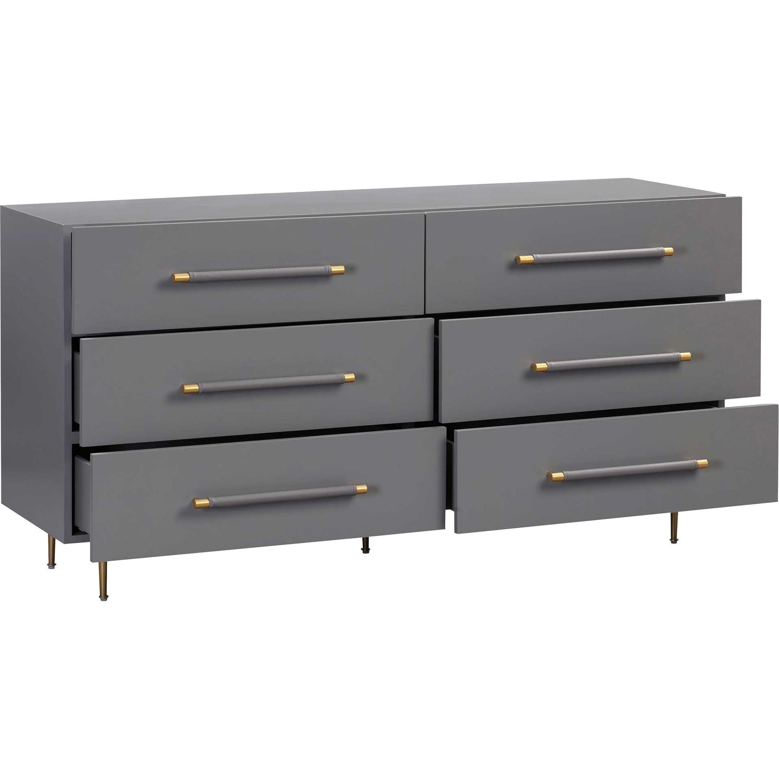 Trey 6 Drawer Dresser Gray/Brass