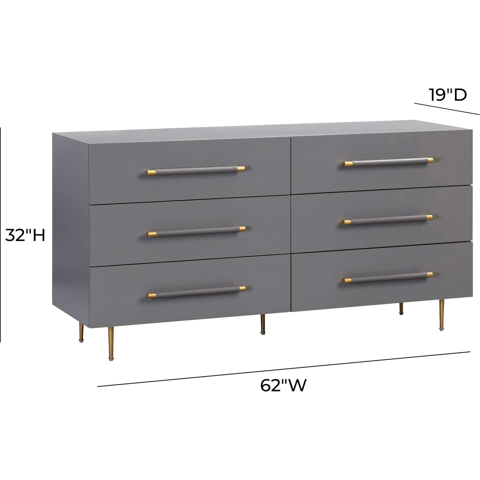 Trey 6 Drawer Dresser Gray/Brass