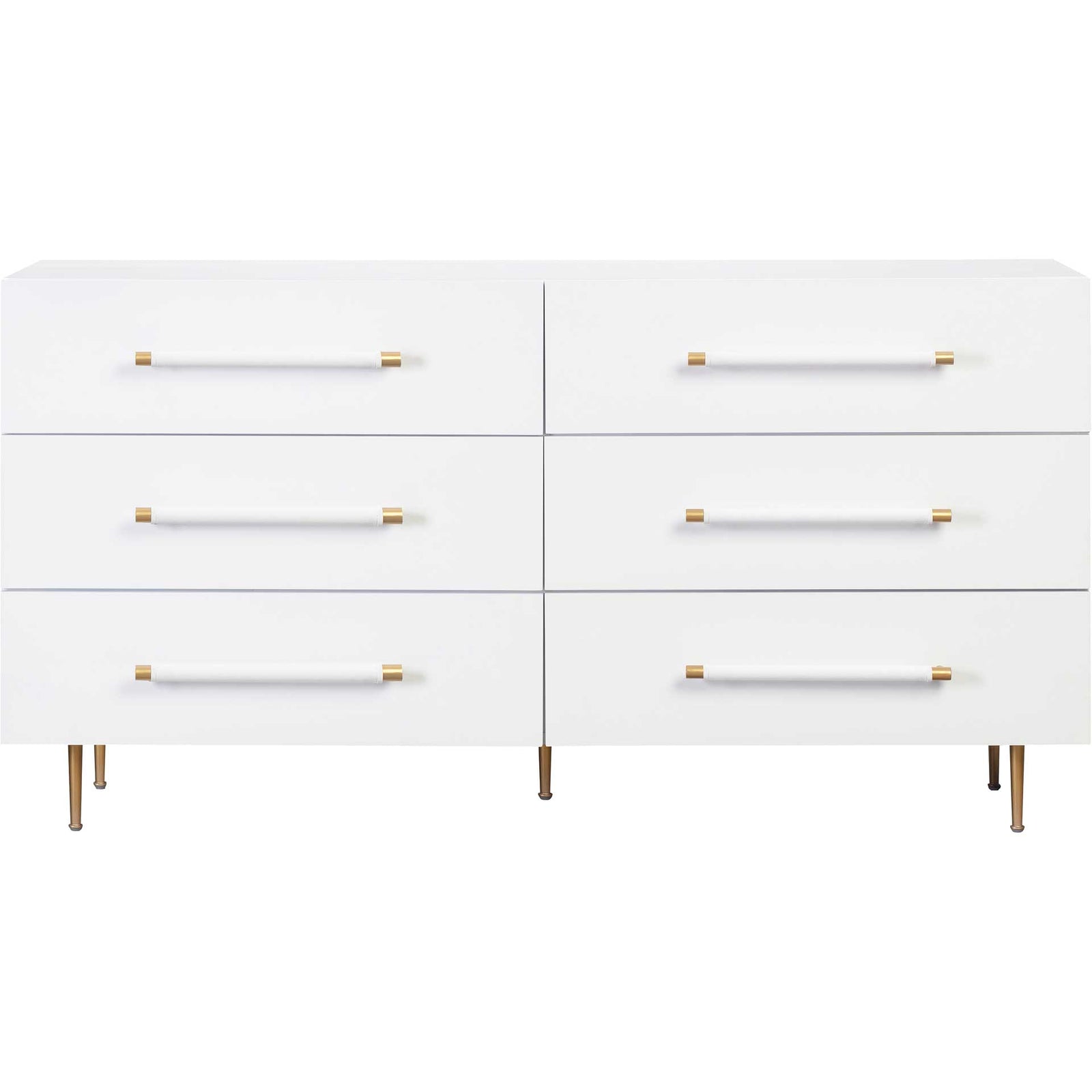 Trey 6 Drawer Dresser White/Brass
