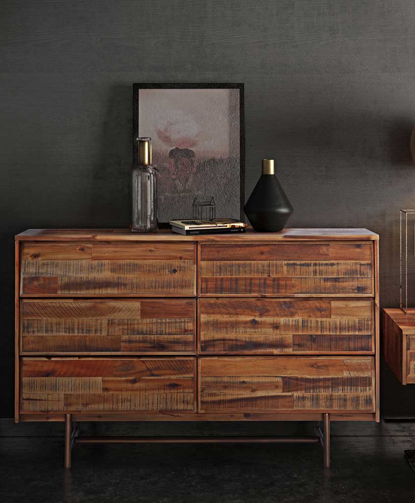 Boston Wooden 6 Drawer Dresser Brown