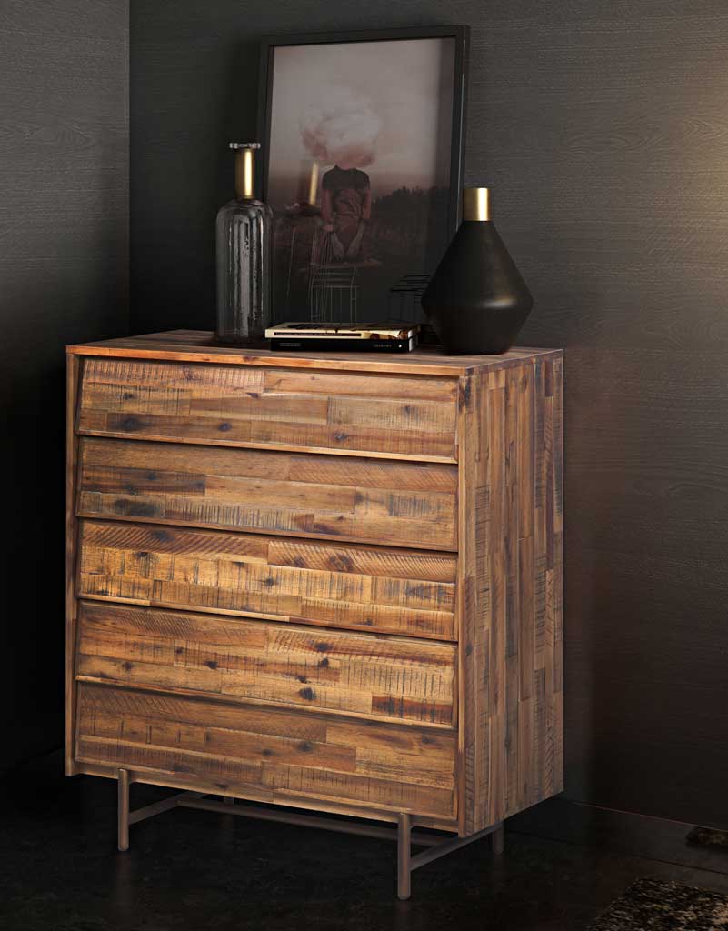 Boston Wooden 5 Drawer Chest Brown