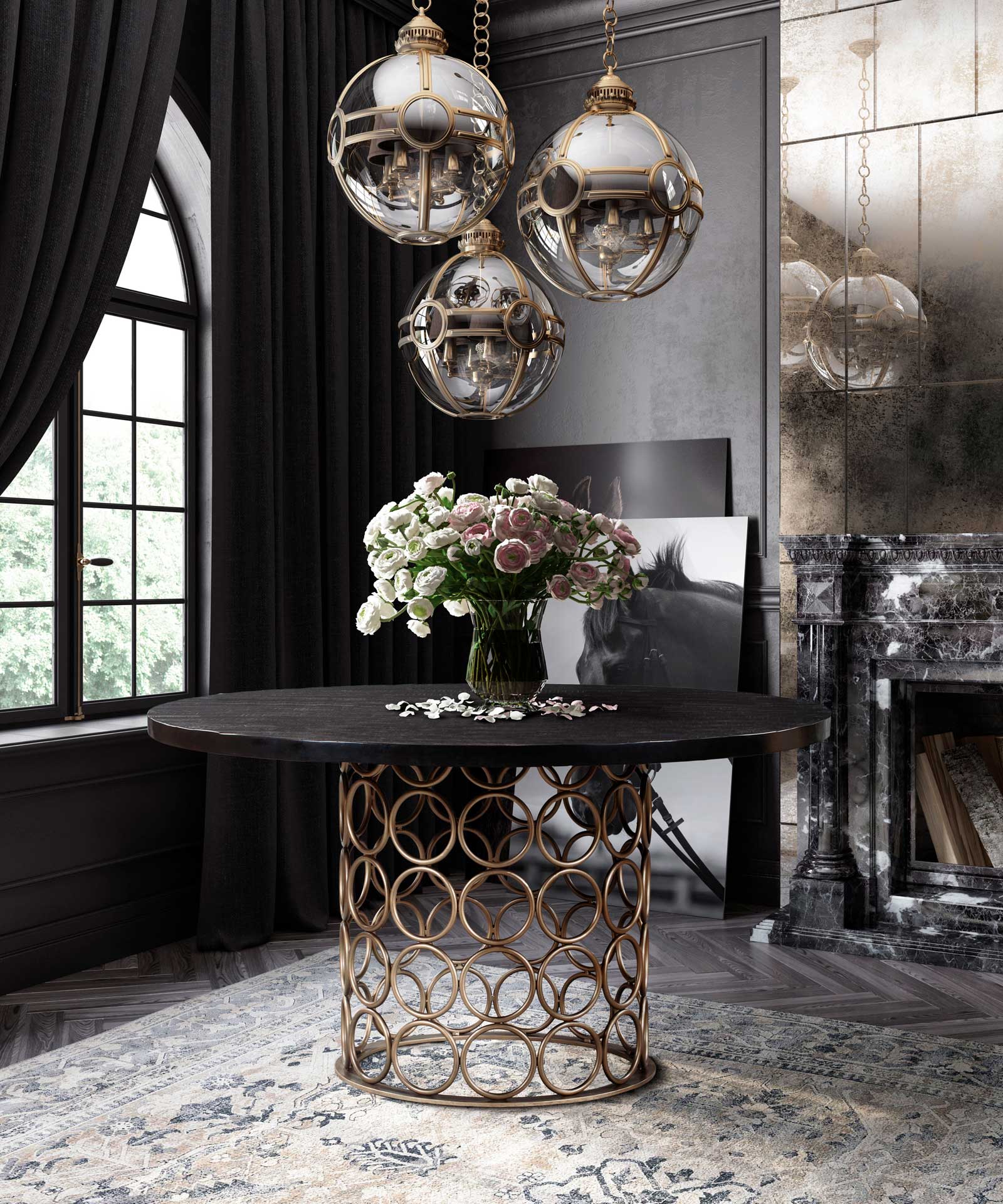 Vada Brass Round Dining Table Black/Brass