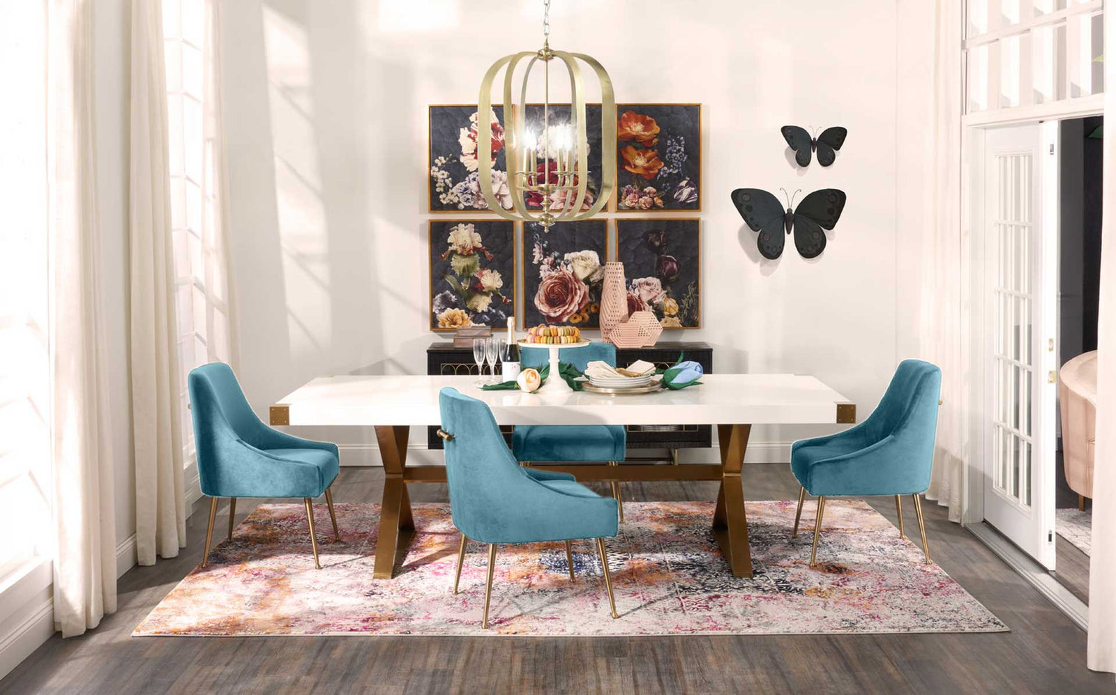 Bordeaux Velvet Side Chair Sea Blue