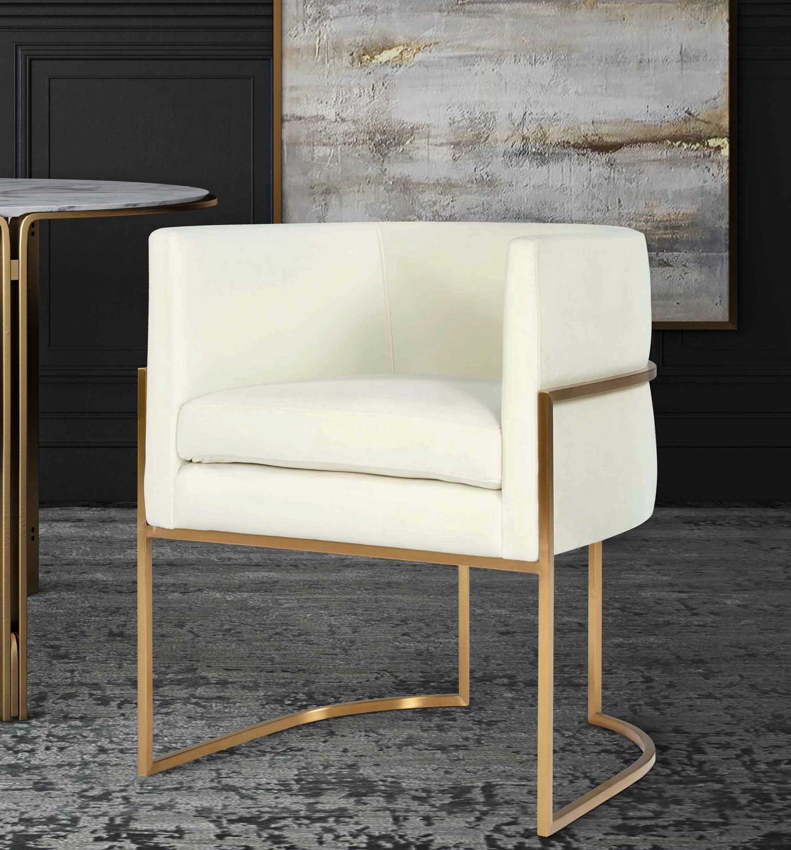 Gianni Gold Leg Velvet Dining Chair Cream
